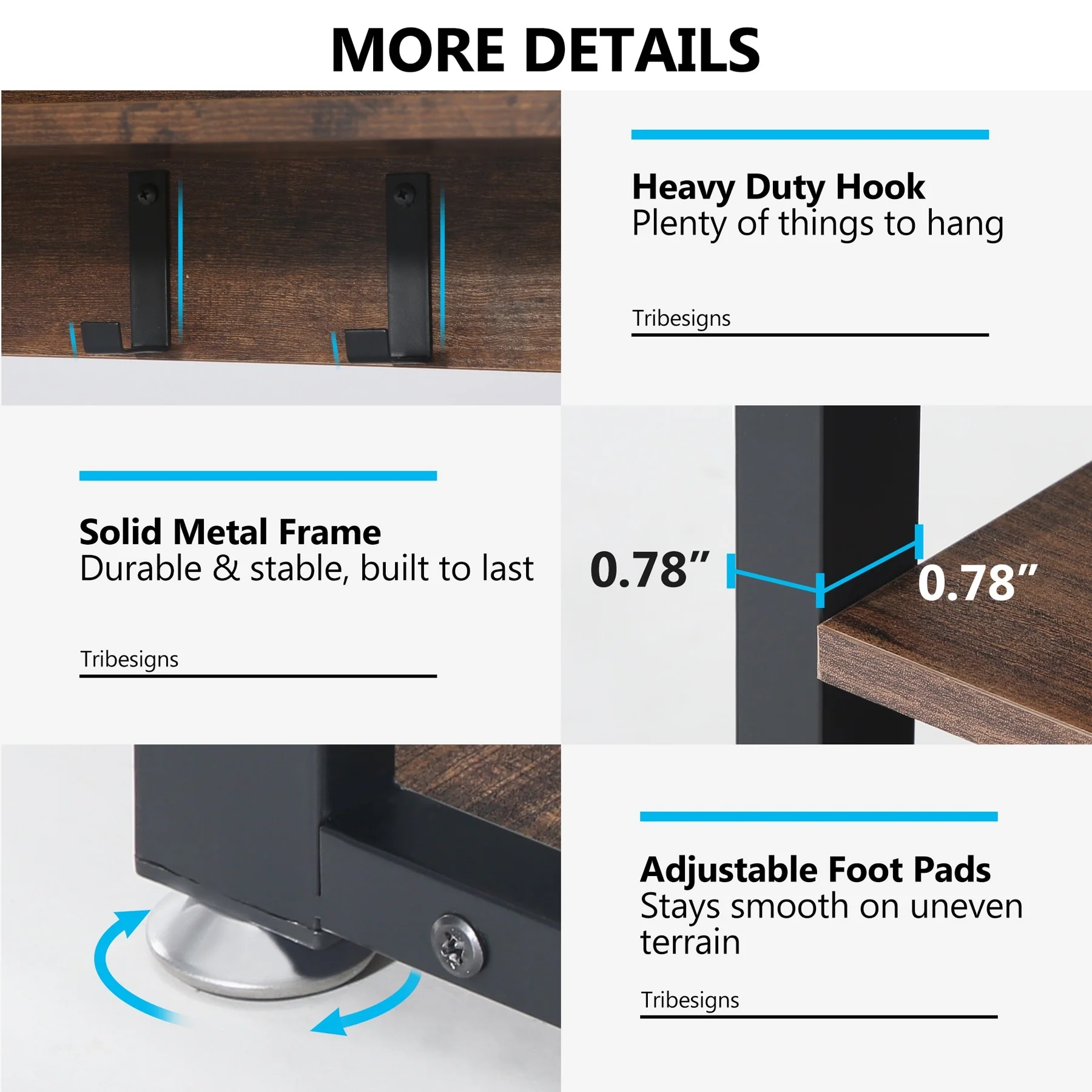 Entryway Coat Rack and Shoe Bench Set, Industrial Hall Tree with Coat and Shoe Storage - Image 34