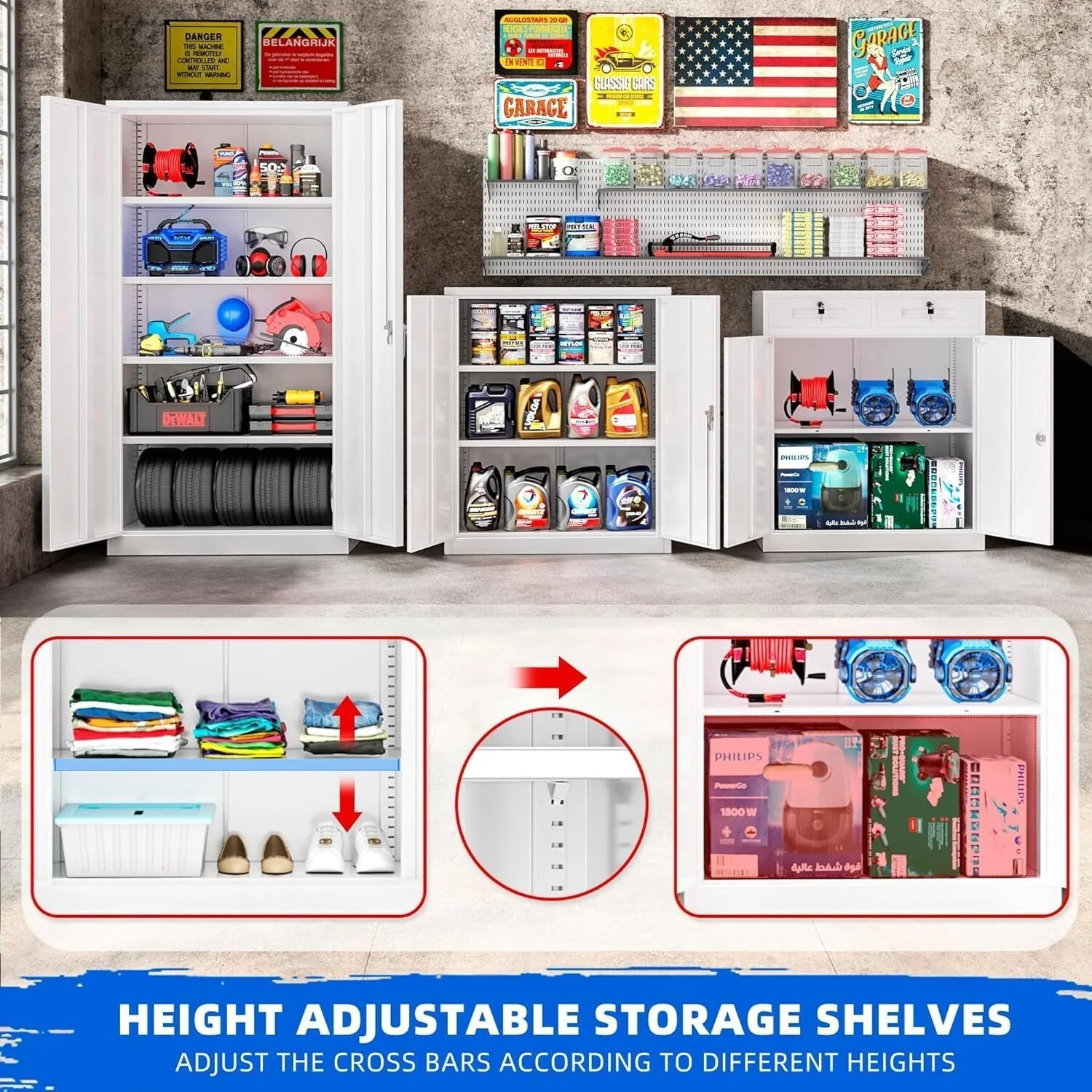 36" Metal Garage Storage Cabinet with 2 Locking Doors and 2 Adjustable Shelves Grey - Image 11