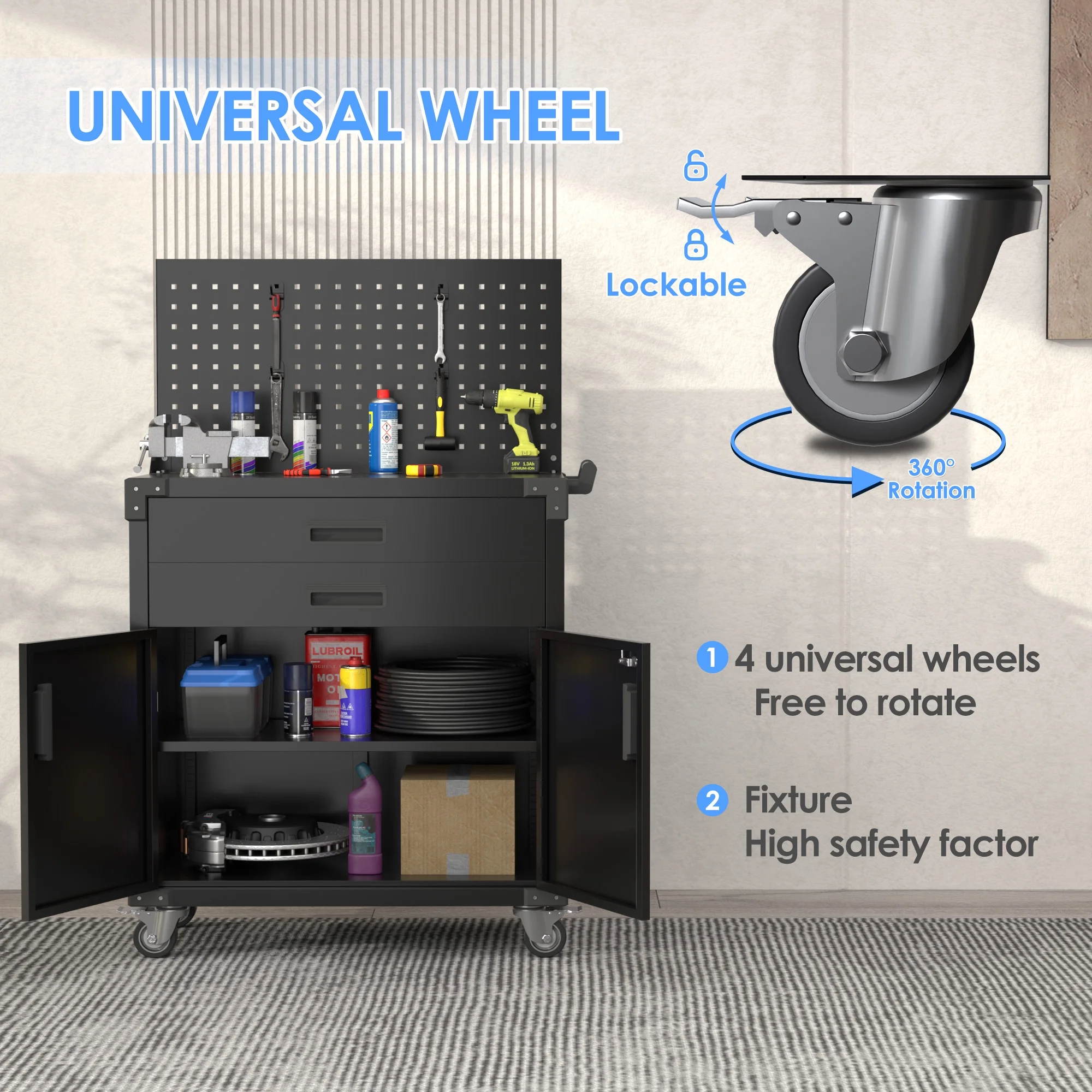 Aobabo Metal Storage Cabinet with Lock,Garage Storage Cabinet with Wheels,72In Steel Storage Cabinet for Garage Home Storage, Black Required-Assembly - Image 88