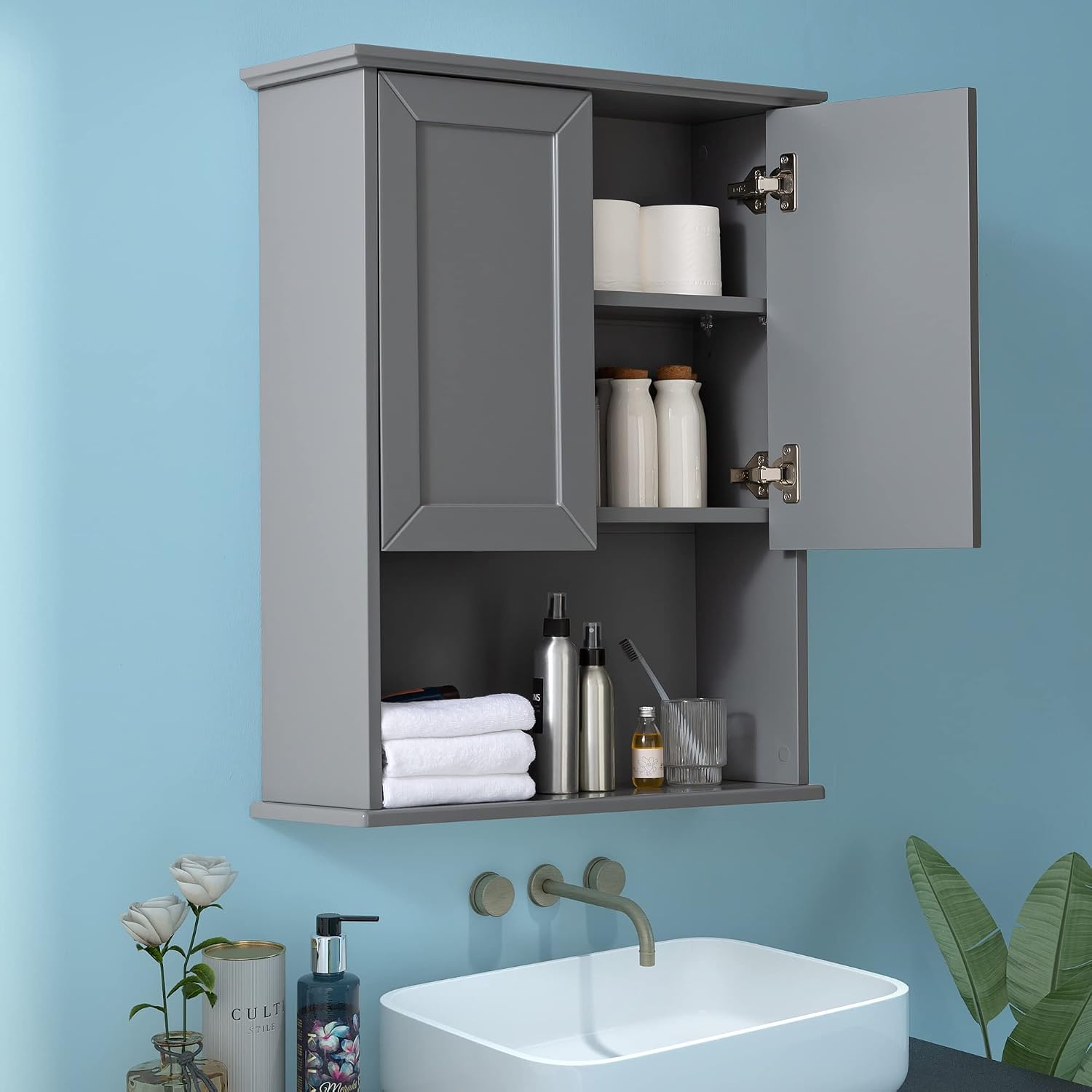Bathroom Wall Mounted Wood Medicine Cabinet with Adjustable Shelf - Image 6