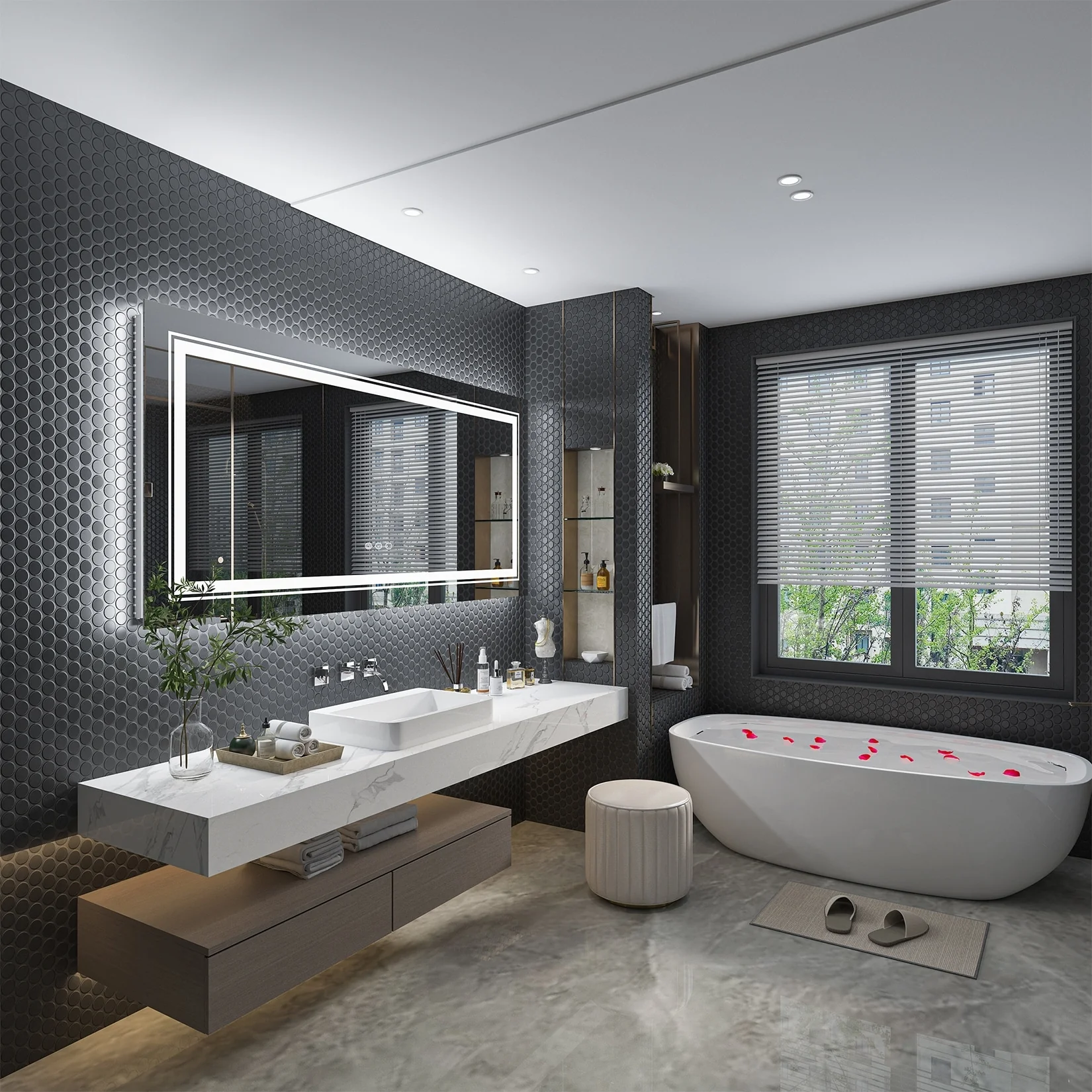 Extra Large LED Lighted Bathroom Mirror, Anti-Fog Wall Mounted Vanity Mirror with 3 Colors - Image 41