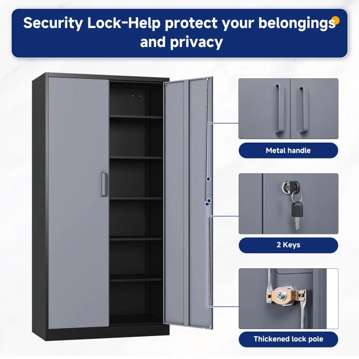 AUHUP 71" Metal Cabinet with Locking Doors and 5 Adjustable Shelves, Black Garage Storage Cabinet for Warehouse, Basement, Home Office, Tool File Storage Utility Cabinets - Image 15