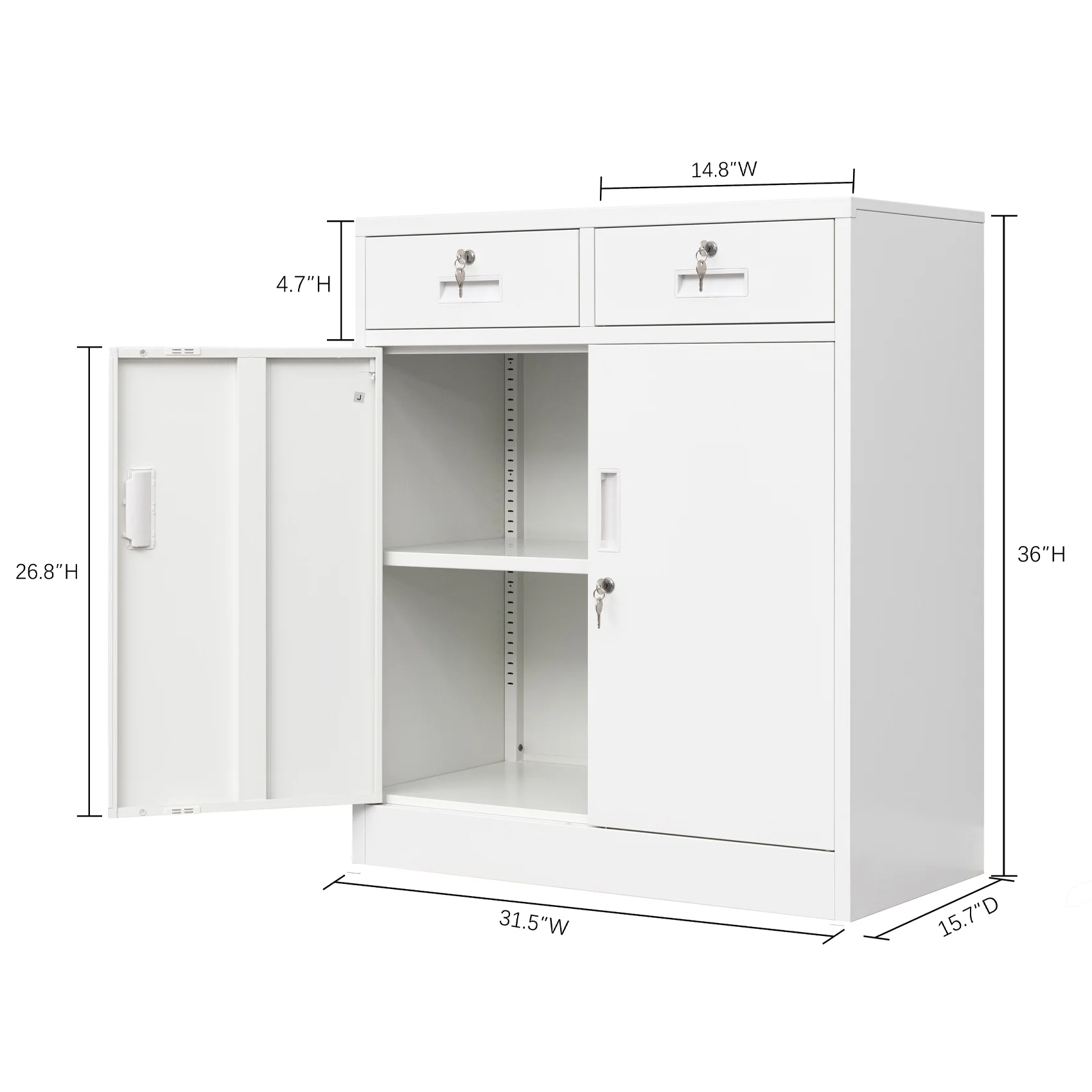 BESFUR Metal Garage Storage Cabinet with 2 Doors and 2 Drawers, Locking Stoage Cabinet for Garage, Classroom and Office - White - Image 2