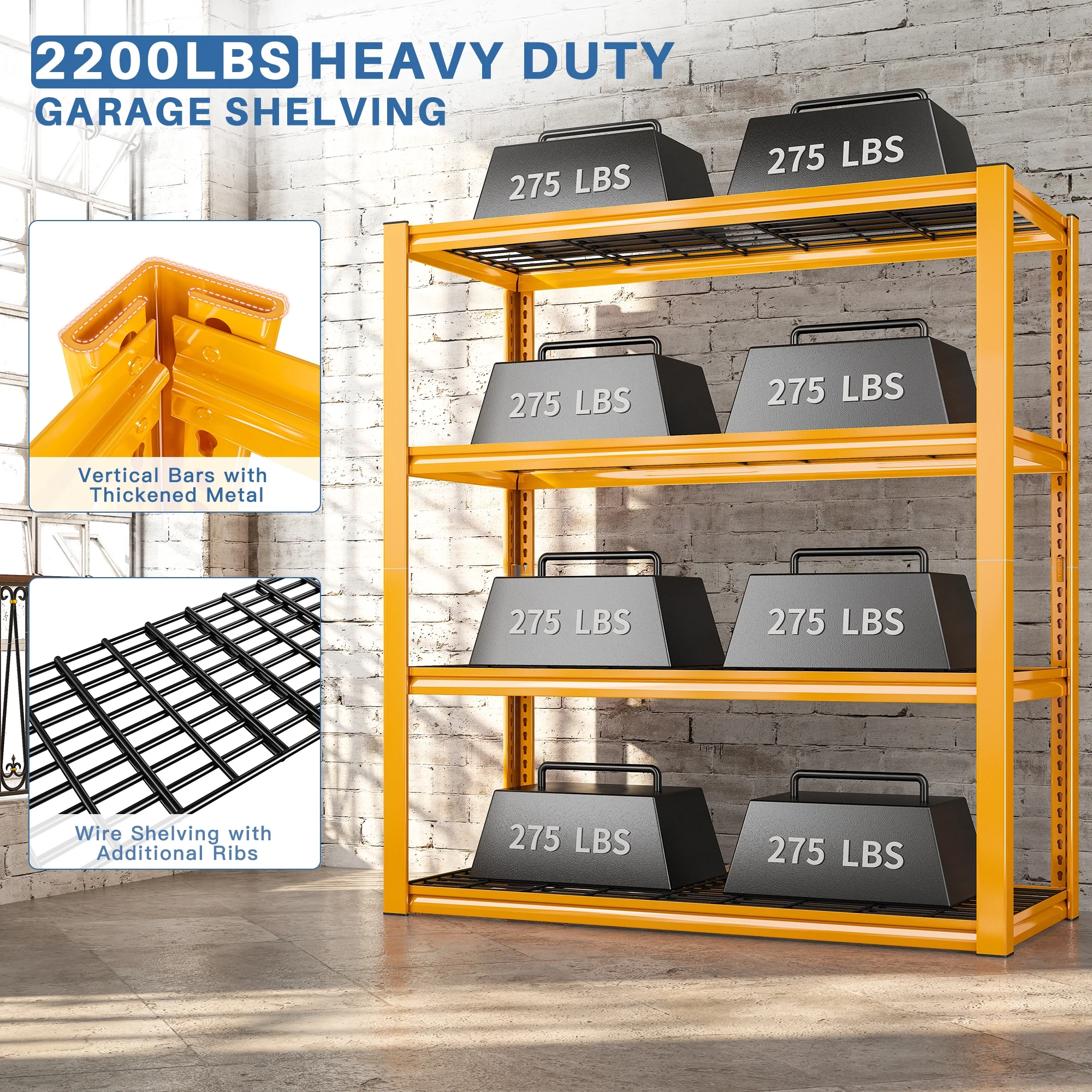 REIBII 2200LBS Garage Shelving Units Heavy Duty Adjustable Metal Shelving 4 Tier Storage Shelves,39.4" W x 19.7" D x 59.9H - Image 16