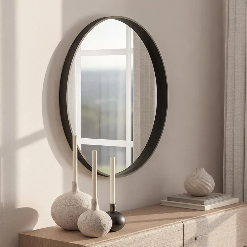 Classic Farmhouse Round Wall Mirror, Wooden Frame Decorative Accent Mirror for Living Room, Bedroom and Entryway - Image 56