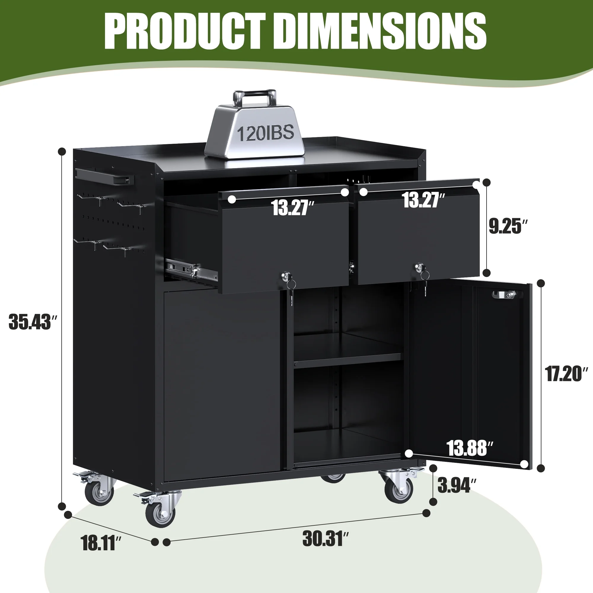 Gaeanet Rolling Tool Storage Cabinet with 5 Adjustable Shelves and Pegboard,Metal Garage Storage Cabinet with Wheels for Garage Home Office Utility Room,71" H-32" W-16" D,Required Assembly, Black - Image 47