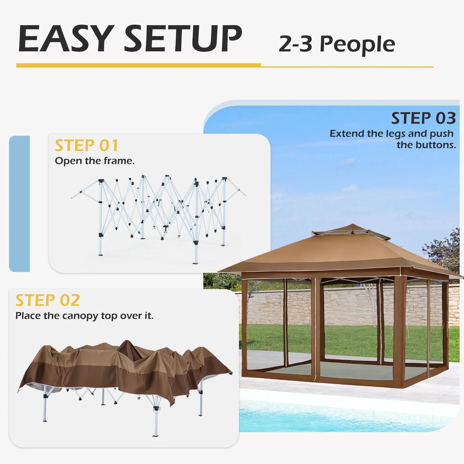 AVAWING 12x12 ft Outdoor Pop-up Canopy Party Tent Easy Setup Patio Wedding Tent, Khaki - Image 95
