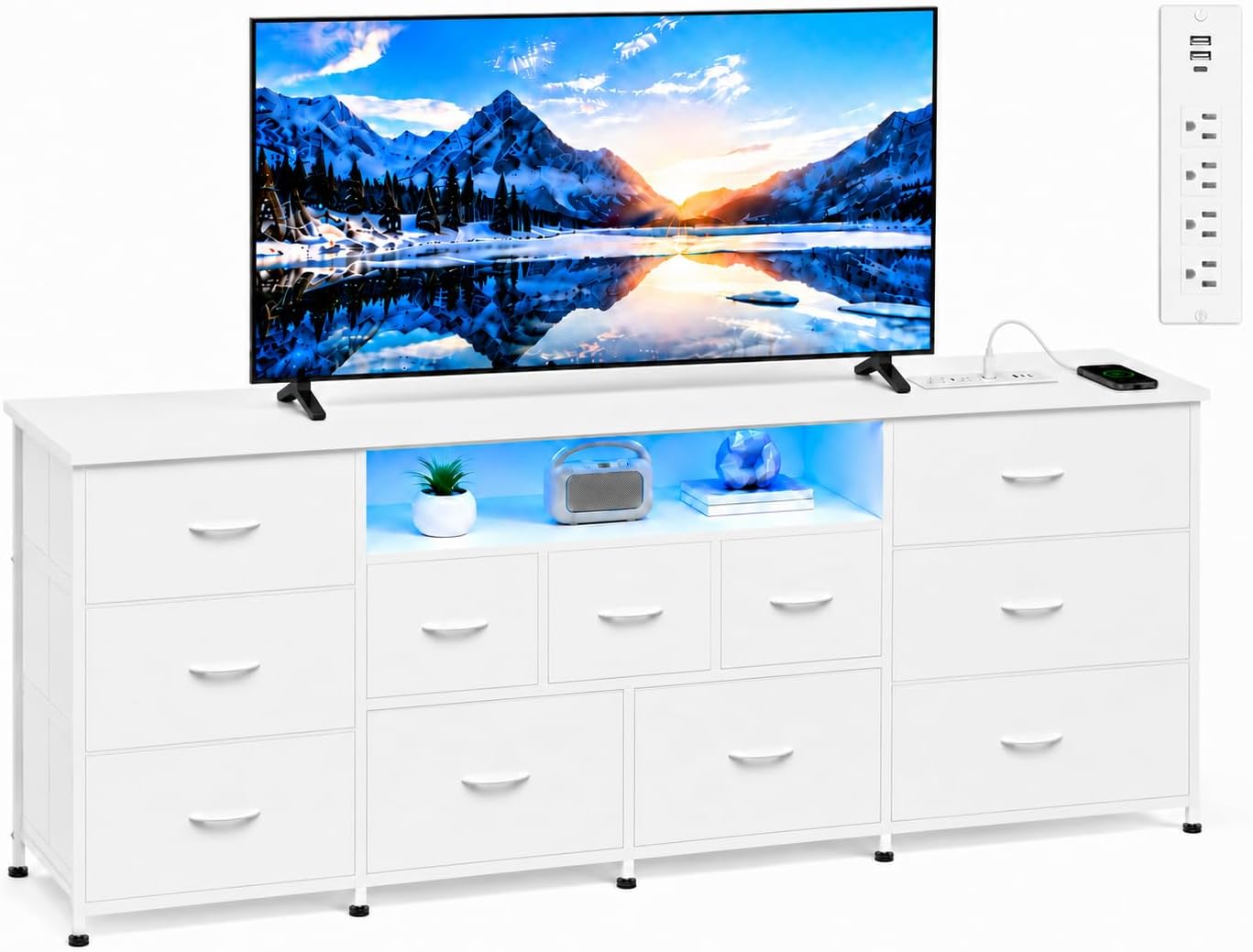 LED Dresser TV Stand for 65 Inch TV, 8 Drawers, Black - Image 6