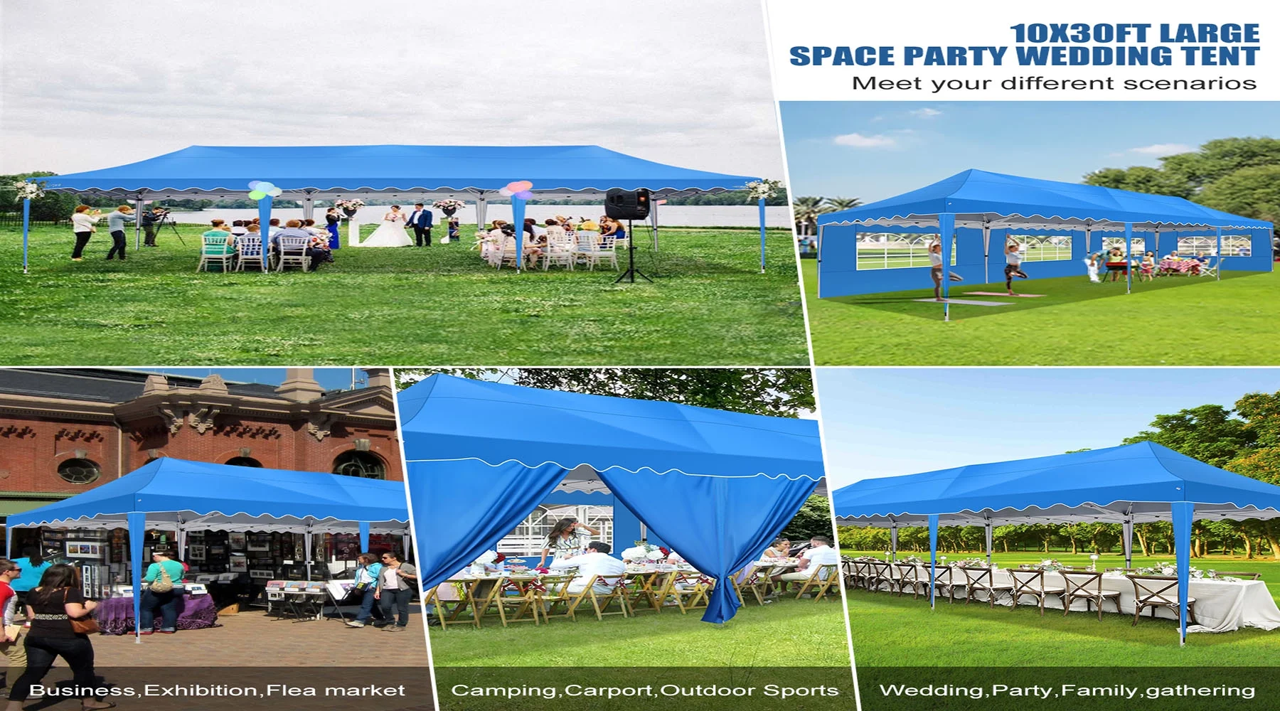 SANOPY 10' x 20' Pop up Canopy Party Tent with 6 Removable Sidewalls, Wave Eave Outdoor Waterproof Patio Gazebo Tent with Carry Bag, Backyards Camping Picnics, Black - Image 26