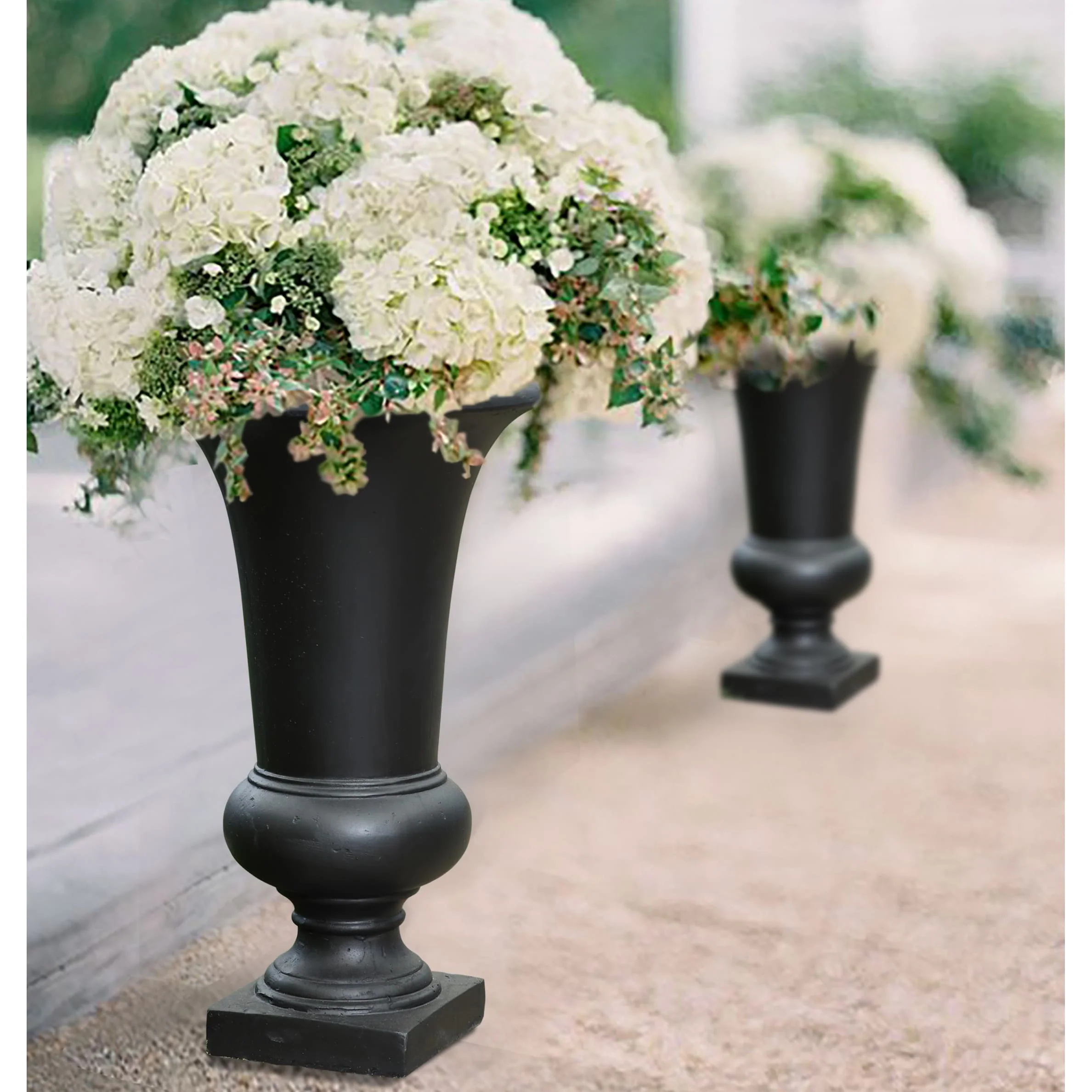 22.75" Tall Handmade Fiber Stone Urn Planter Pot, Decorative Outdoor Garden Flower Container for Patio and Home - Image 6