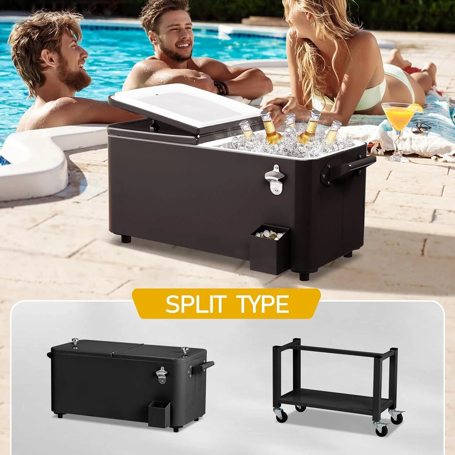 ?Large 80 Quart Portable Rolling Cooler with Lockable Lid, Features Catch Basin, Utility Tray, and Bottle Opener for Patio, Parties, Boating, and Vacation? - Image 6