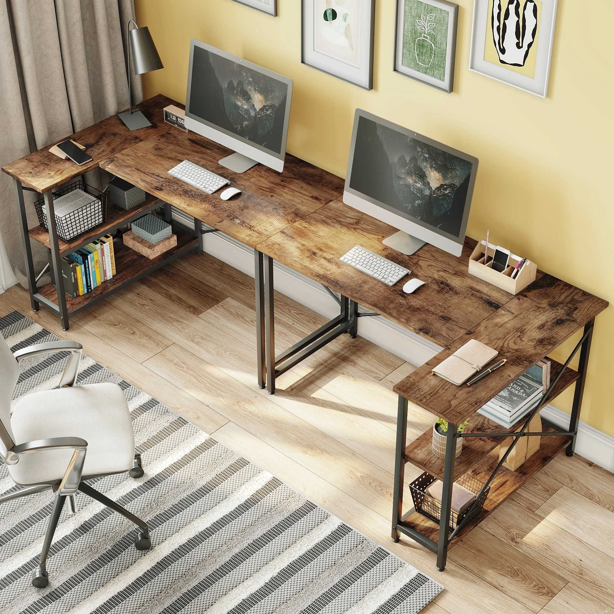 Small L Shaped Computer Desk with Storage Shelves, Compact Corner Workstation for Home Office and Study - Image 58
