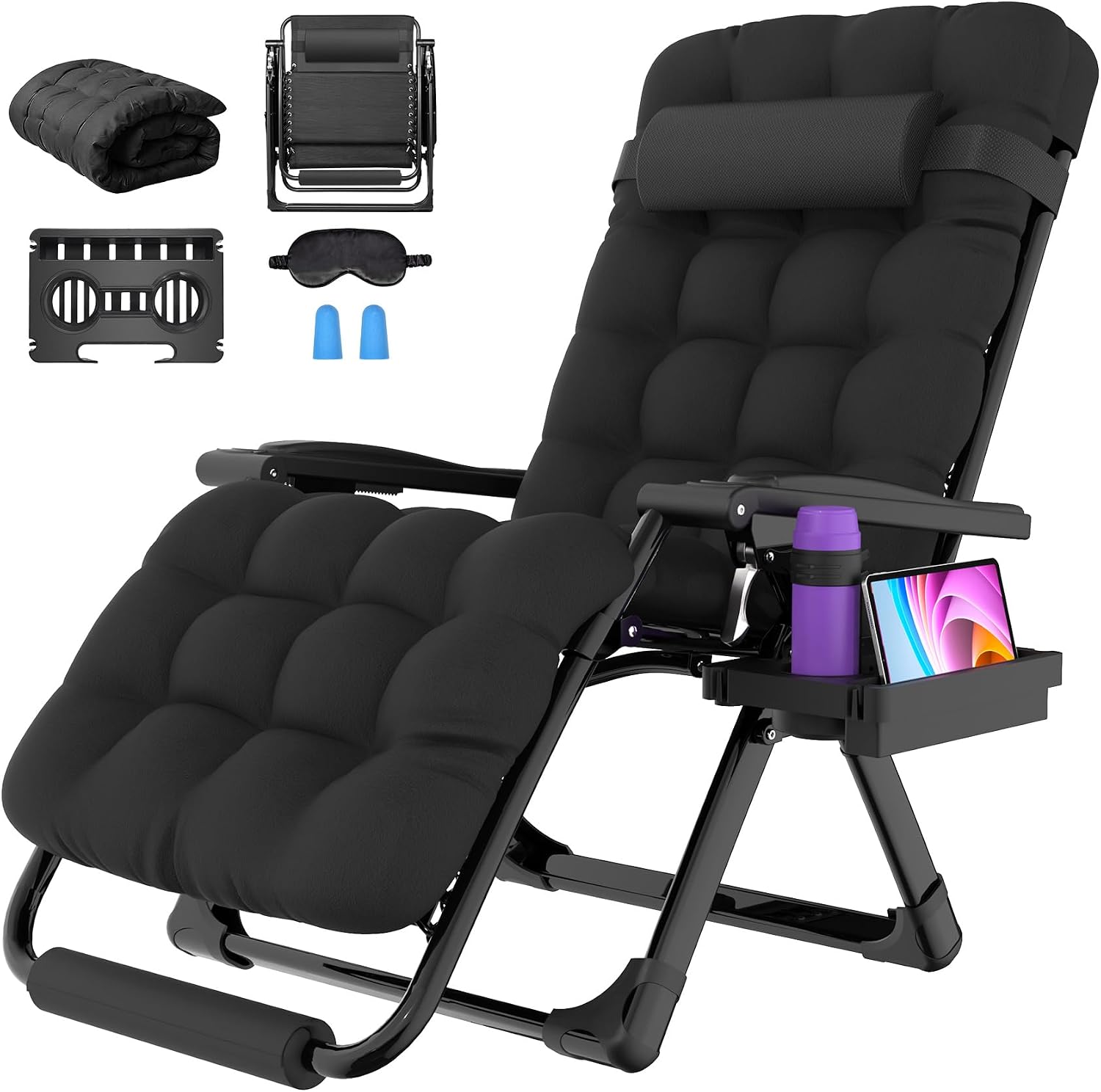 Oversized Zero Gravity Chair, 33In XXL Outdoor Recliner Chair w/ Removable Cushion & Headrest, Camping Lounge Chair w/ Upgraded Lock & Footrest, Reclining Patio Chairs for Indoor Outdoor, 500LBS - Image 5