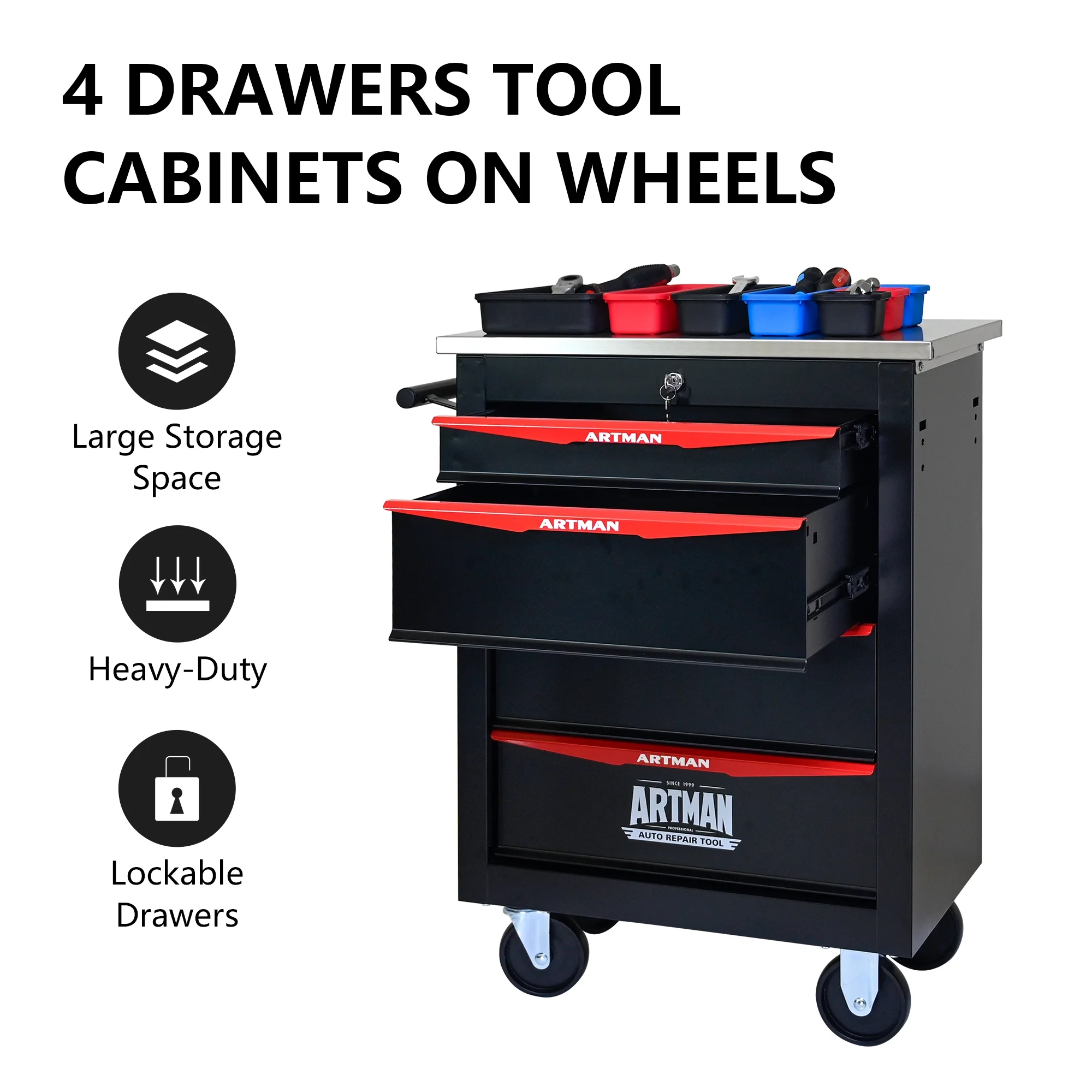 ARTMAN 6 Drawers Metal Rolling Storage Tool Chest Cabinet Cart with Wheels,with Key Locking and Parking Brake, Tool Box for Garage Workshop Warehouse - Image 47