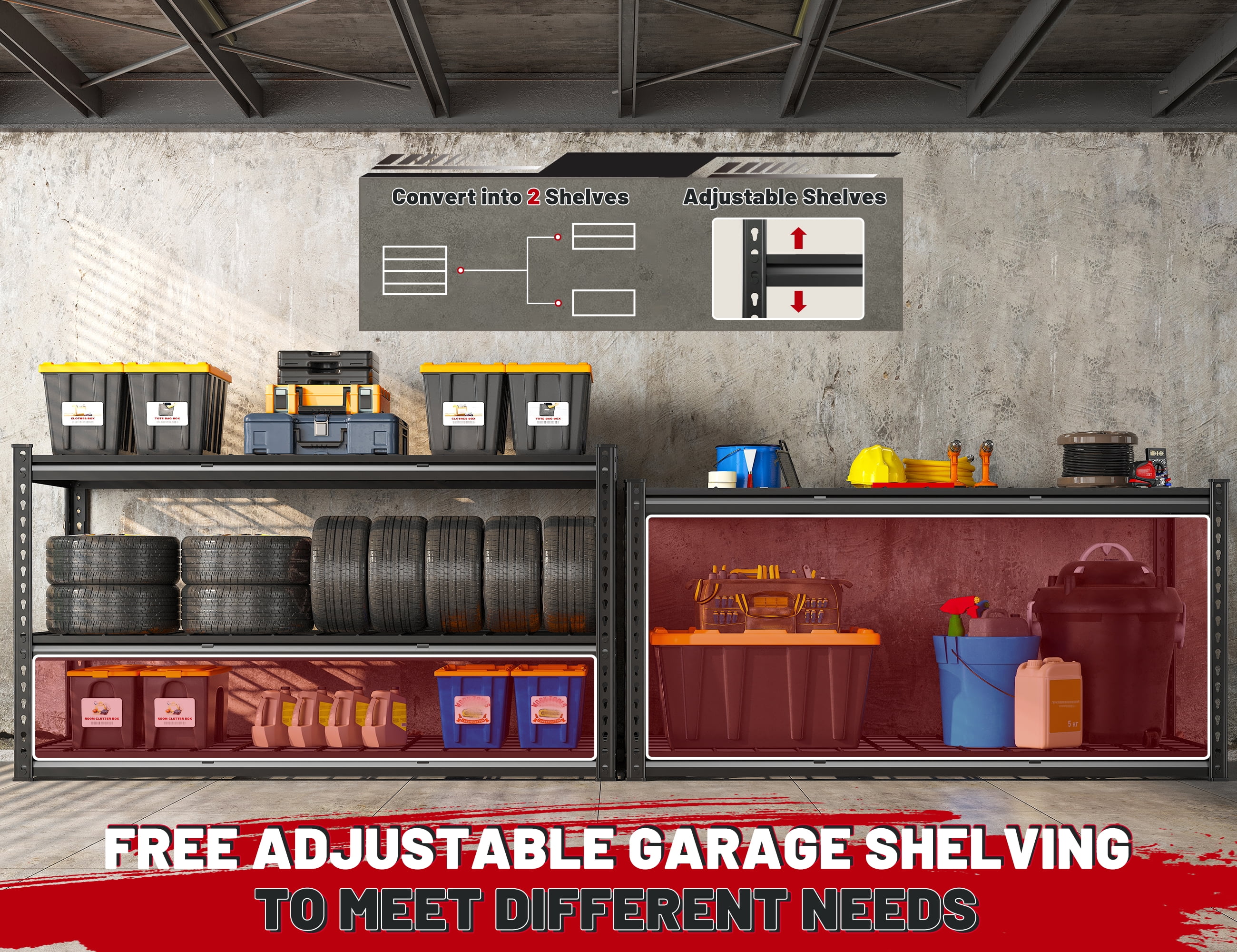REIBII 48" W Garage Shelving Units 5 Tier Storage Shelves Heavy Duty Adjustable Metal Utility Shelf-72" H x 48" W x 24" D - Image 22
