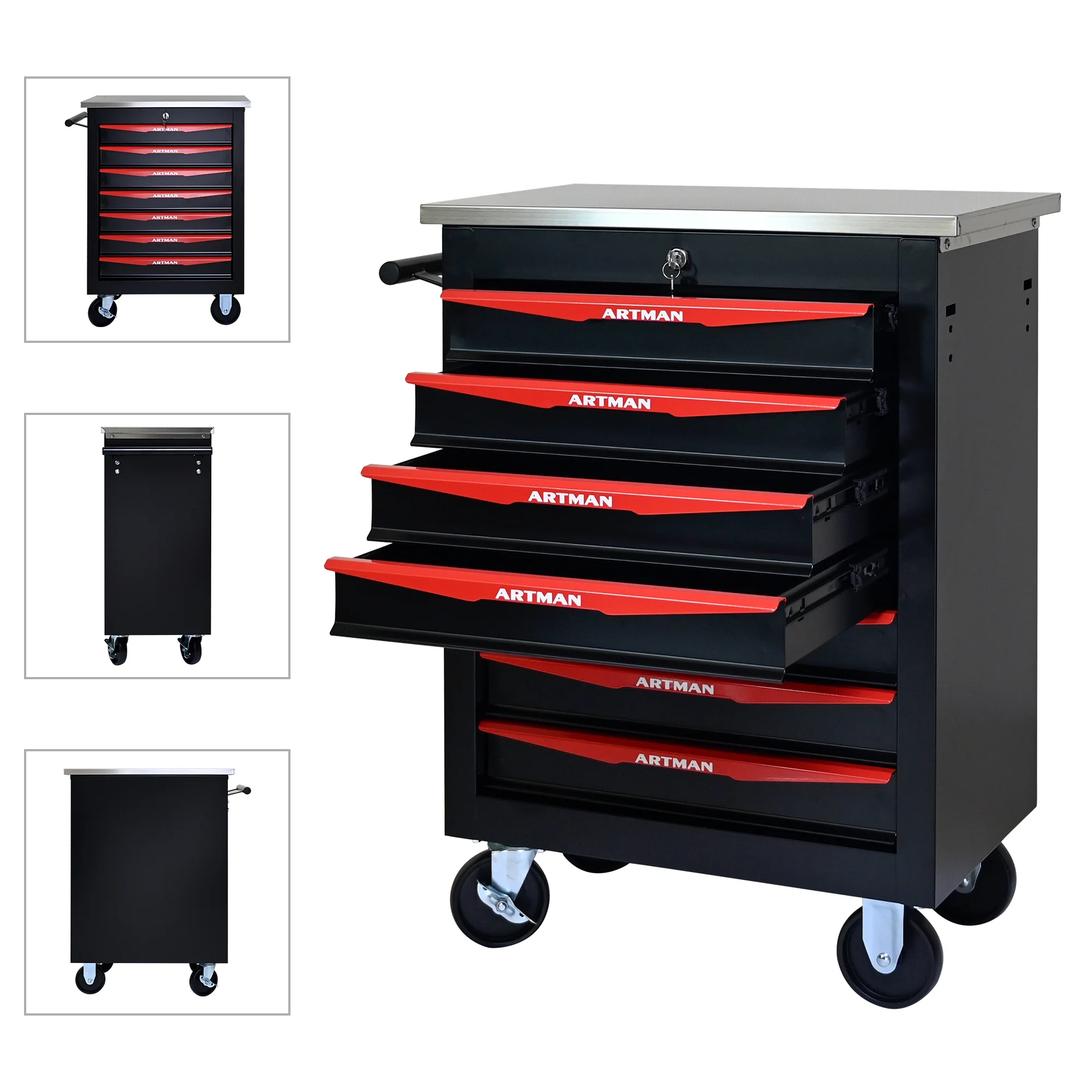 ARTMAN 6 Drawers Metal Rolling Storage Tool Chest Cabinet Cart with Wheels,with Key Locking and Parking Brake, Tool Box for Garage Workshop Warehouse - Image 60