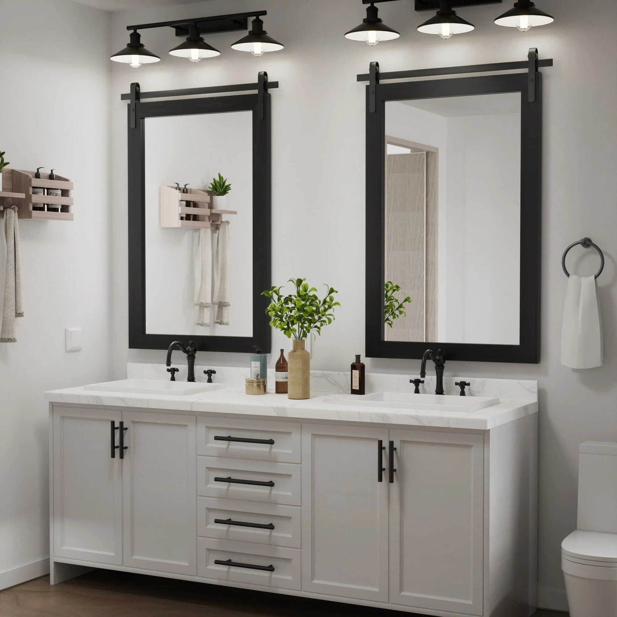 Modern Rectangular Wall Mirror with Wood Frame, Bathroom and Barn Door Mirror, Multiple Sizes - Image 39