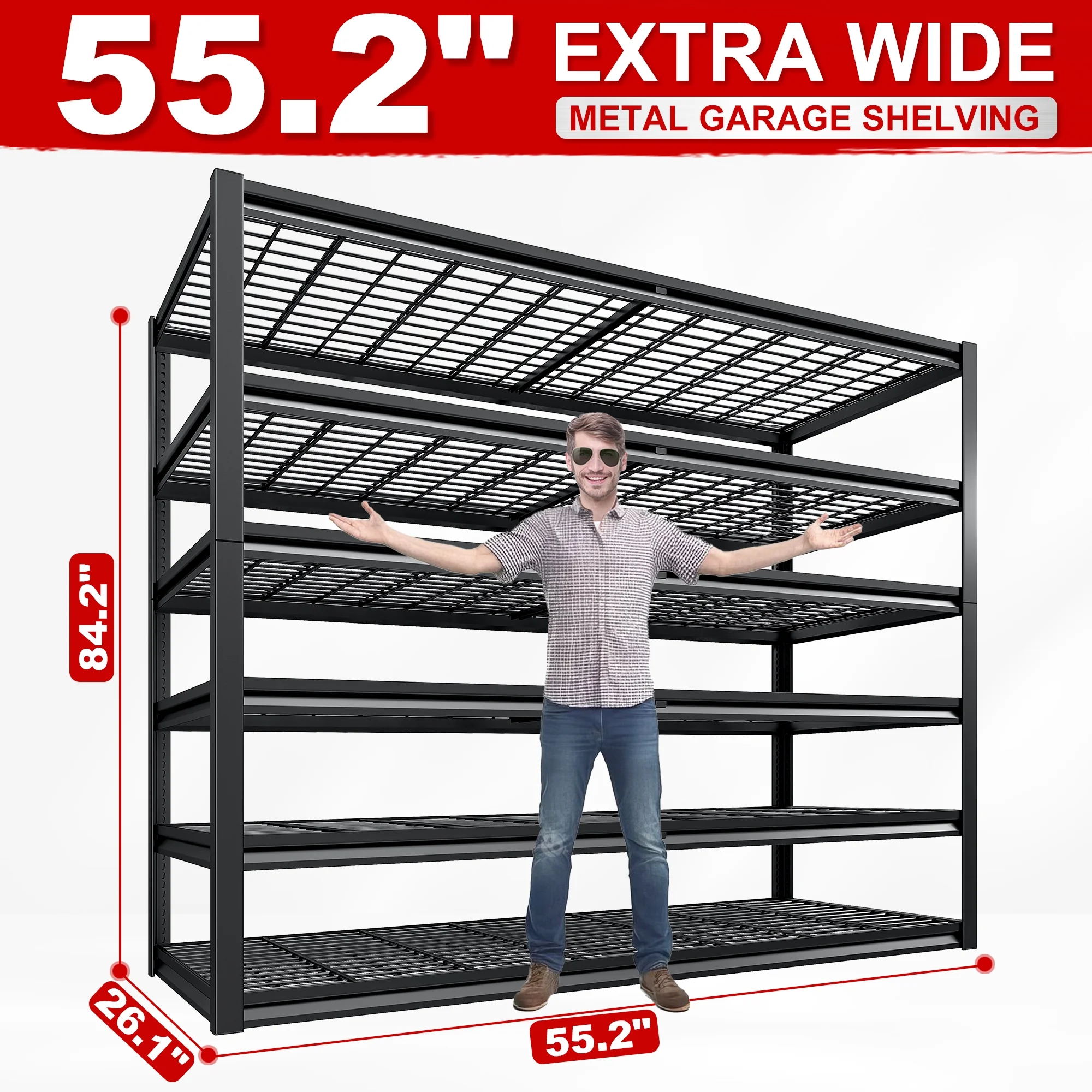 REIBII 55" W Wire Shelving Garage Shelves Heavy Duty 3000lbs Adjustable 5-Tier Storage Rack - Image 10