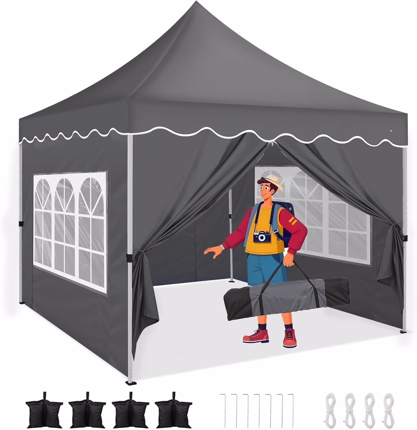 SANOPY 10' x 20' Pop up Canopy Party Tent with 6 Removable Sidewalls, Wave Eave Outdoor Waterproof Patio Gazebo Tent with Carry Bag, Backyards Camping Picnics, Black - Image 3