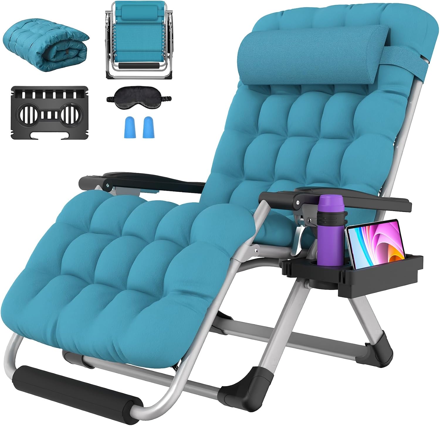 Oversized Zero Gravity Chair, 33In XXL Outdoor Recliner Chair w/ Removable Cushion & Headrest, Camping Lounge Chair w/ Upgraded Lock & Footrest, Reclining Patio Chairs for Indoor Outdoor, 500LBS - Image 2