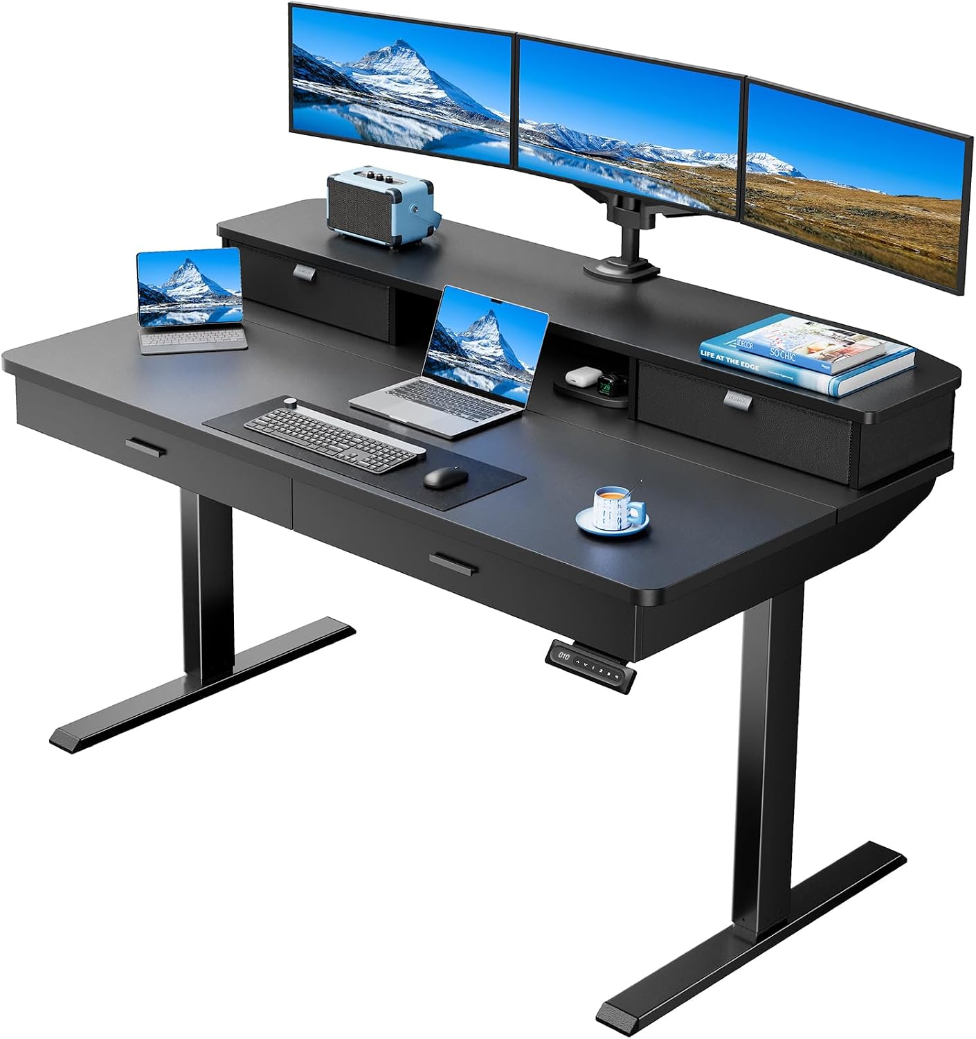 32 x 20 Inch Electric Standing Desk with 4 Drawers, Height Adjustable Sit Stand Desk, Natural - Image 4
