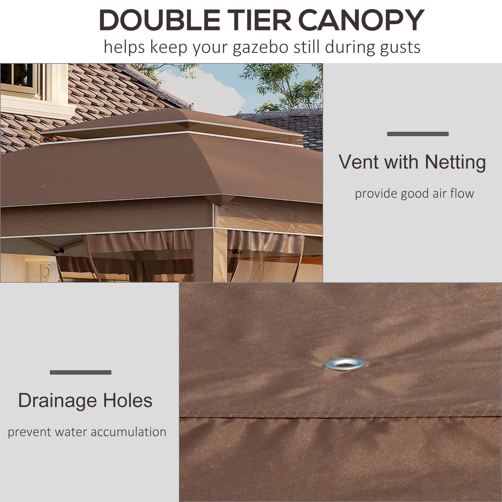 Outdoor Umbrellas Outsunny 12' x 12' Pop Up Canopy Tent with Netting and Carry Bag, Instant Sun Shelter with 137 sq.ft Shade, Tents for Parties, Height Adjustable, for Outdoor, Garden, Patio, Khaki,P - Image 8