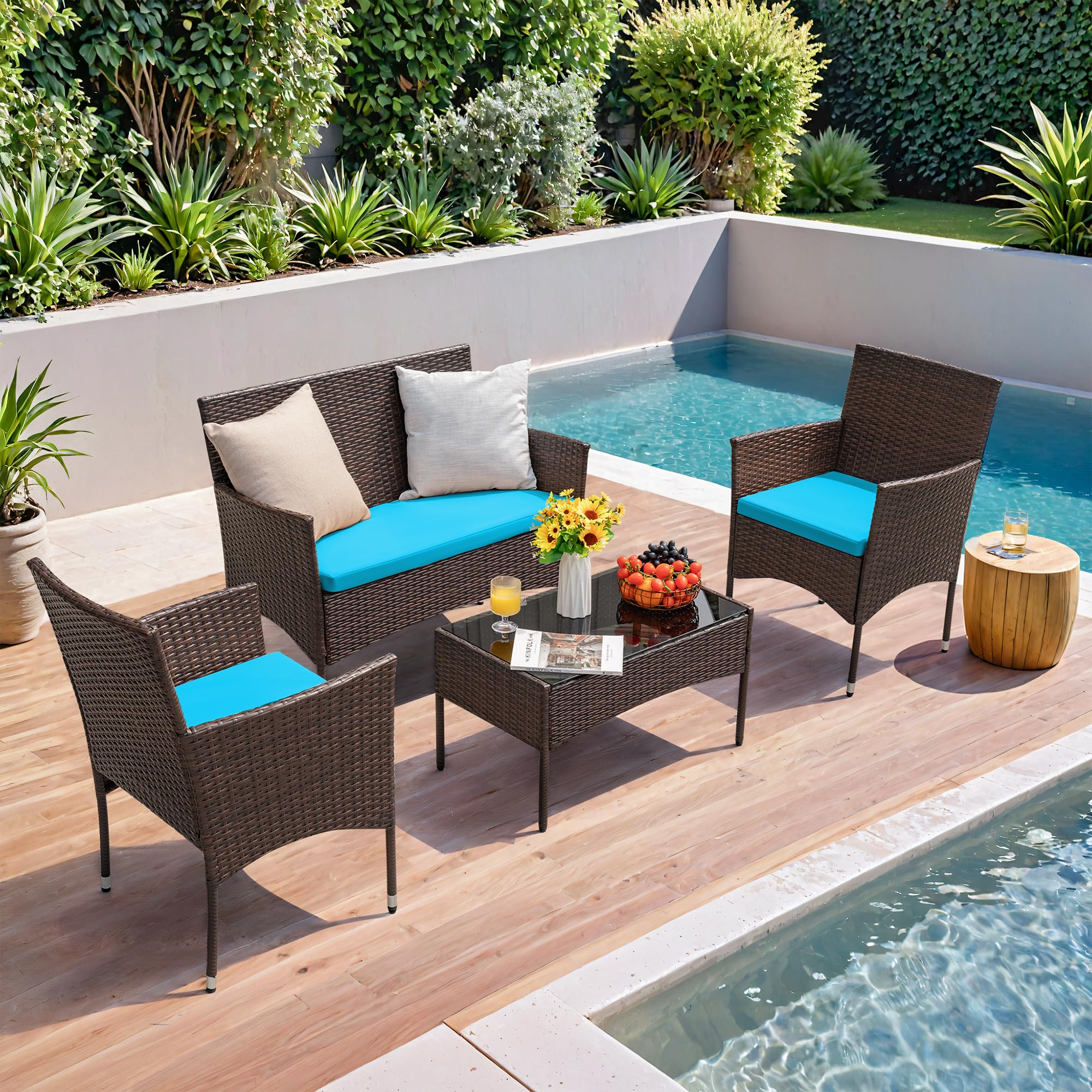 4-Piece Outdoor Patio Furniture Set, Rattan Wicker Chairs and Outdoor Seating Set - Image 15