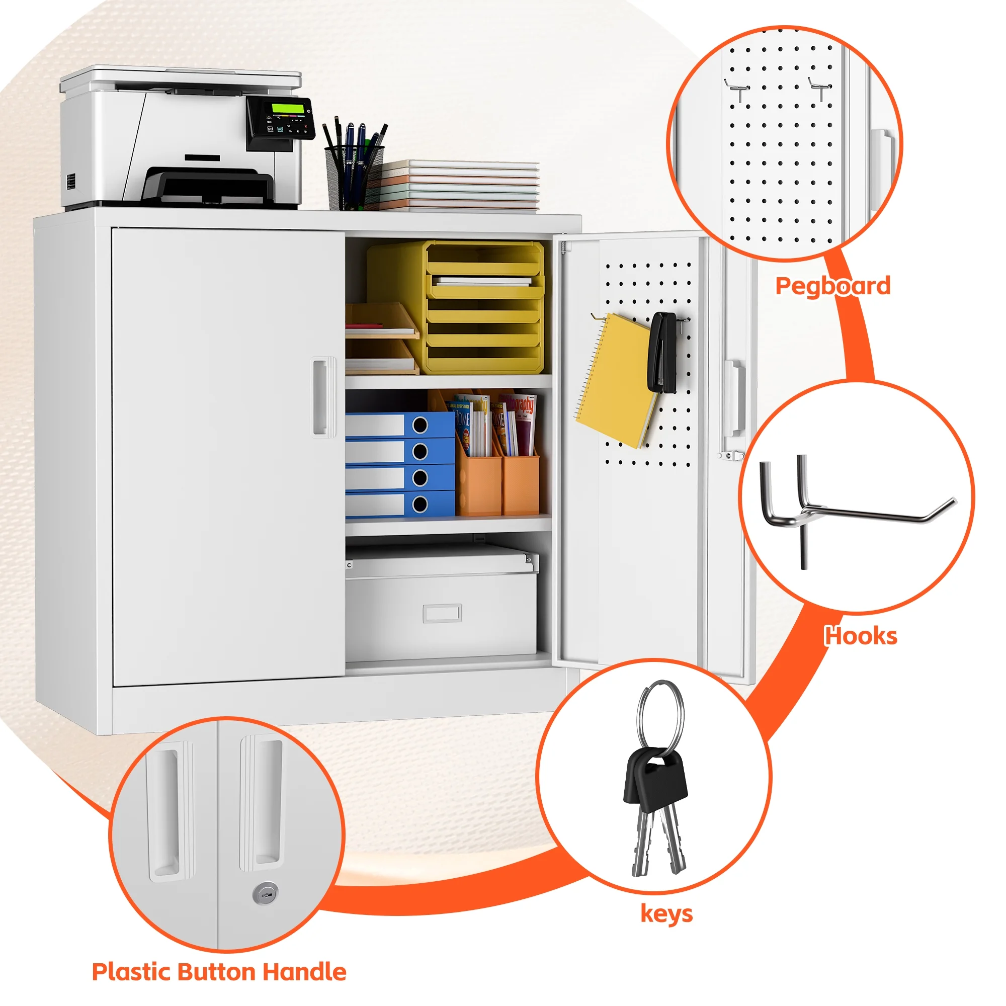 Aobabo Metal Storage Cabinet with Lock & Pegboard,Garage Storage Cabinet with 5 Adjustable Shelves,Tool Storage Cabinets for Home Office Garage,Assembly Required,Black - Image 24