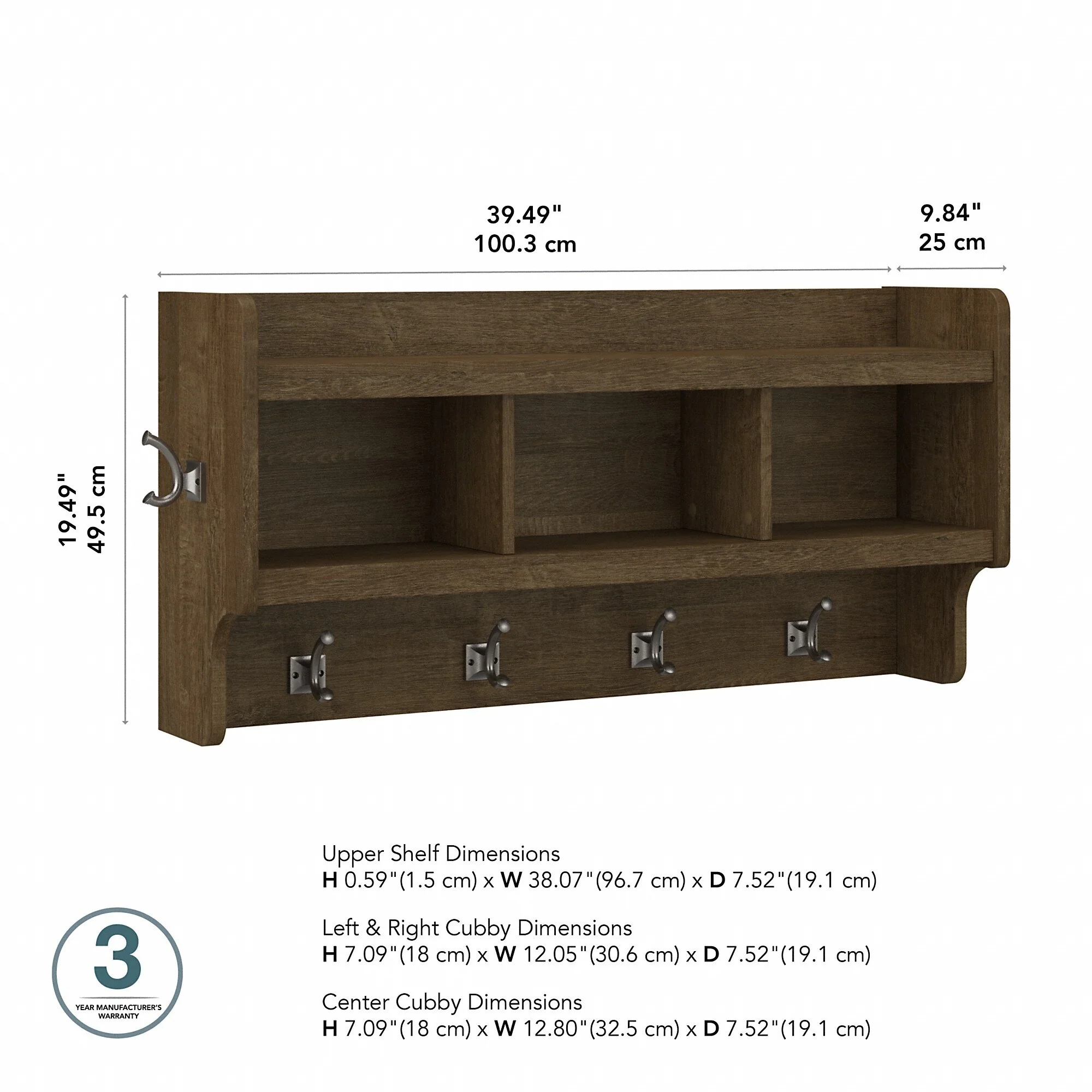 40 Inch Wall Mounted Coat Rack with Shelf, Wooden Entryway Storage and Hanging Organizer - Image 16