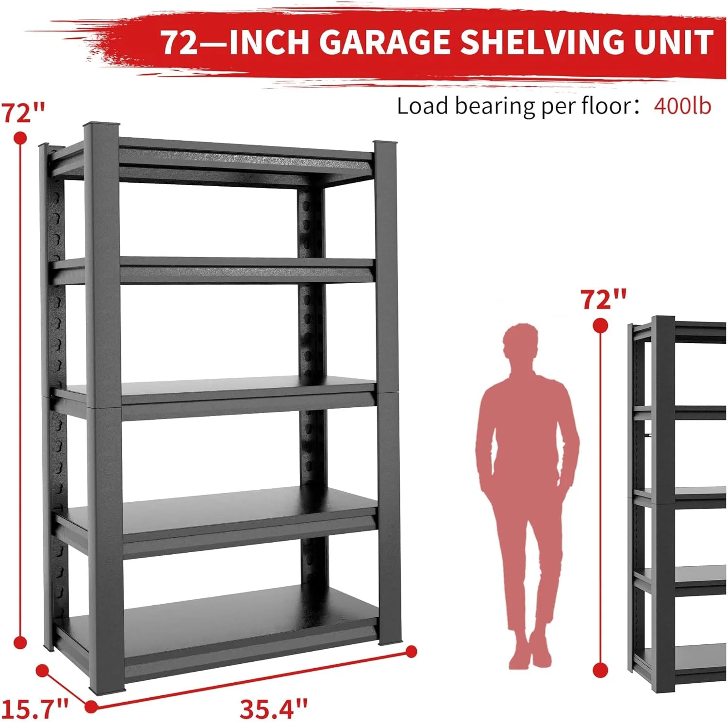 Garage Shelving, Garage Storage Shelves, 2500 LBS Heavy Duty Adjustable Metal Garage Shelves, Easy Assembly, Shelves for Garage Storage, Warehouse, Basement, Black - Image 6