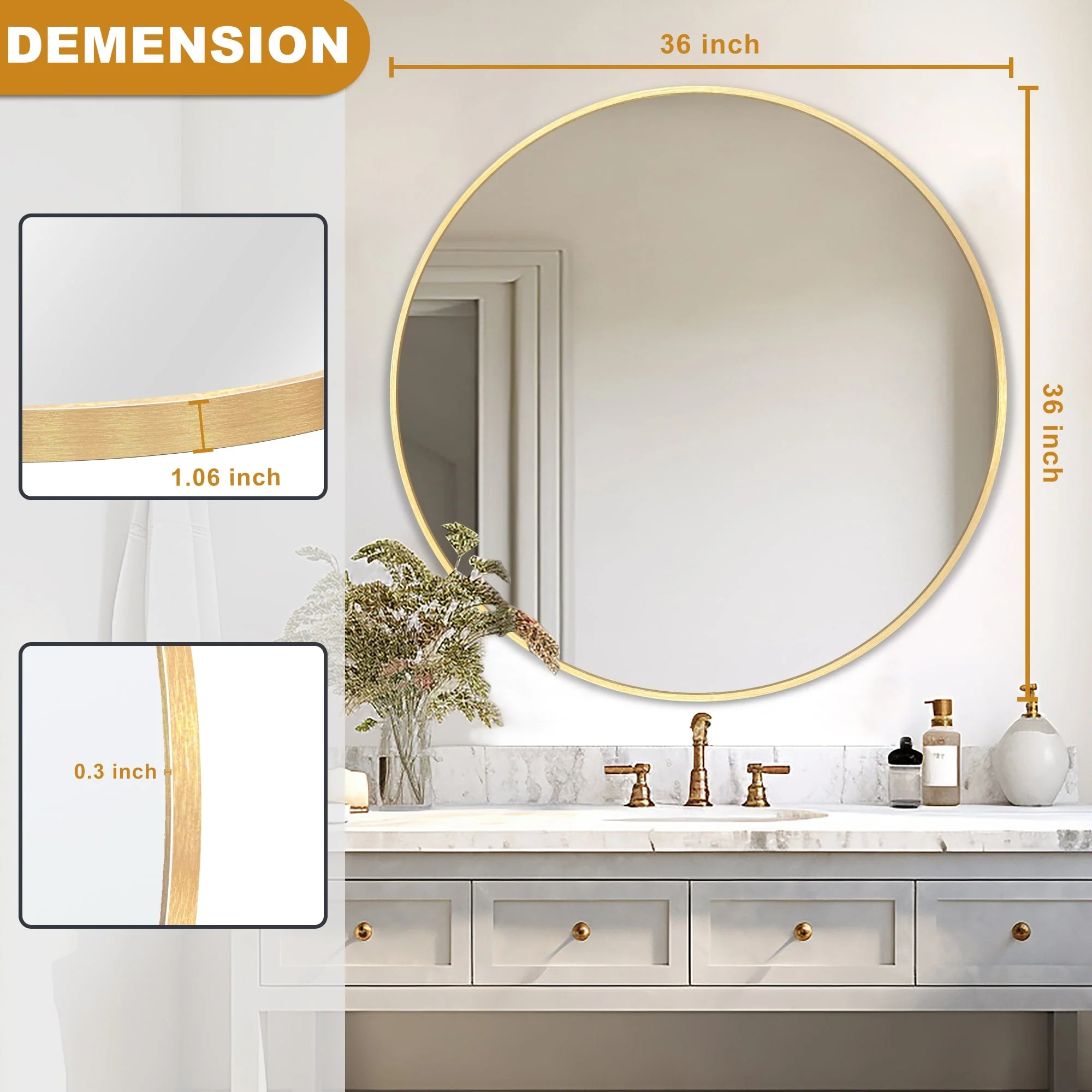Modern Round Bathroom Vanity Mirror, Wall Mounted Circular Mirror for Bathroom, Bedroom and Home Decor - Image 38