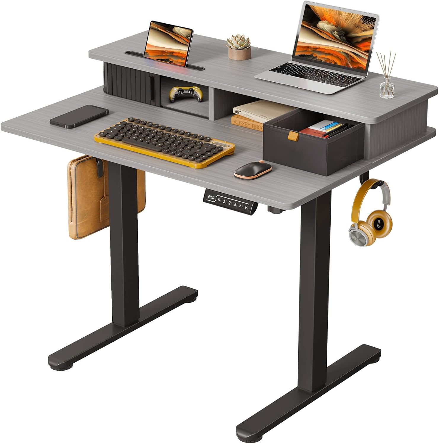 35" Small Electric Standing Desk with Monitor Stand & Drawer Stand Desk - Image 4