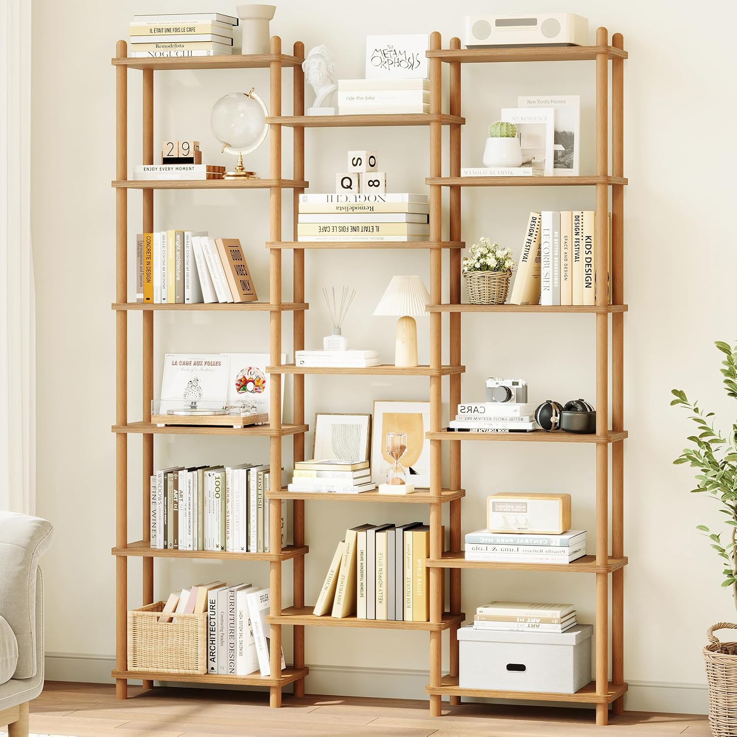 Wooden Triple Wide Bookshelf, 5-Tier Large Open Bookcase, White - Image 4
