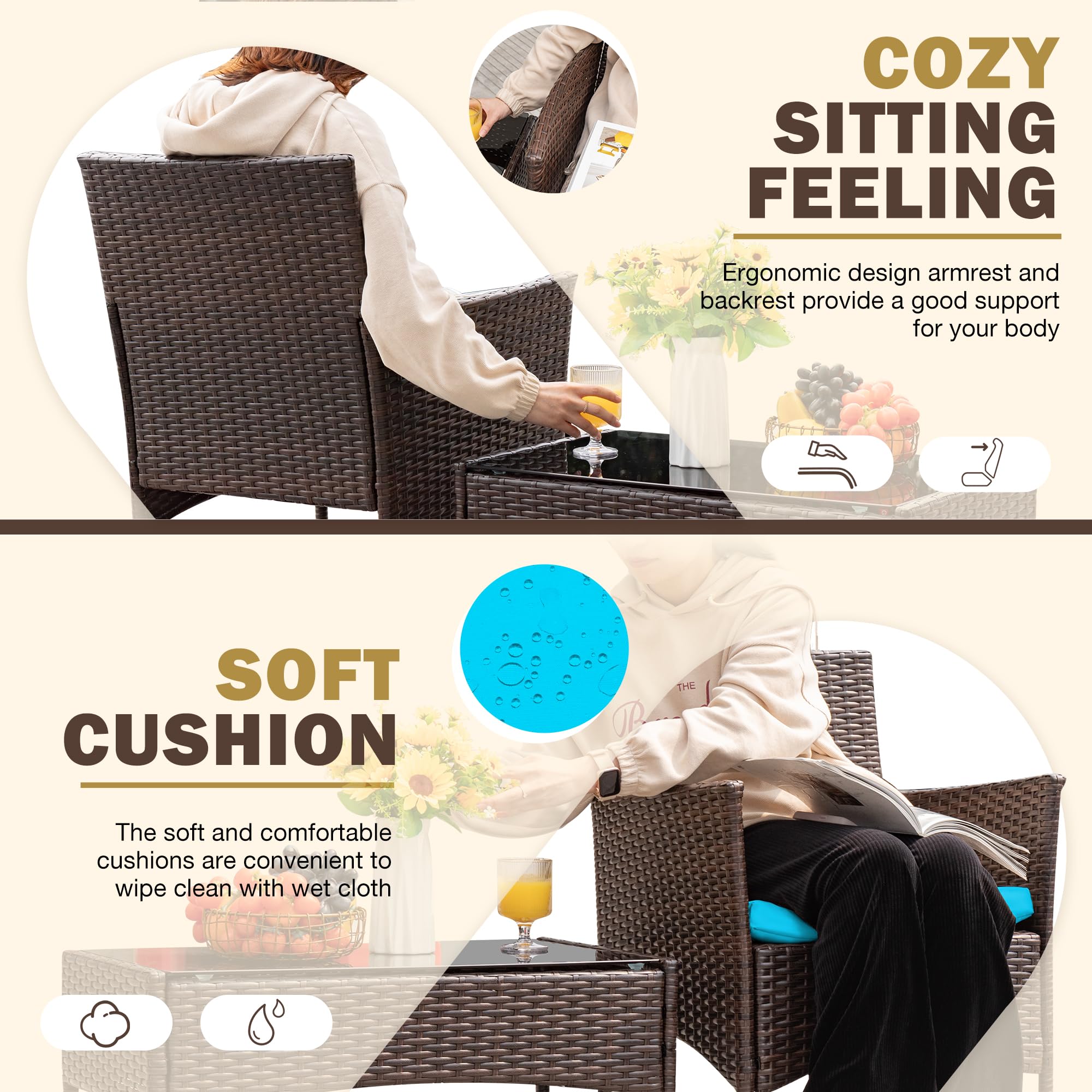 4-Piece Outdoor Patio Furniture Set, Rattan Wicker Chairs and Outdoor Seating Set - Image 13