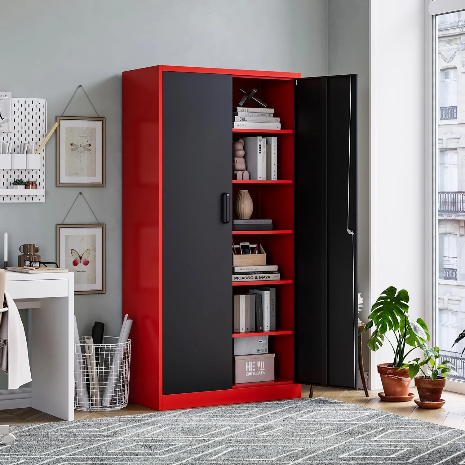 MIIIKO Metal Storage Cabinet with Locking Doors, Black Garage Lockable Steel Cabinets with 4 Doors and 5 Shelves for Home, Garage, Pantry Workshop Warehouse - Image 33