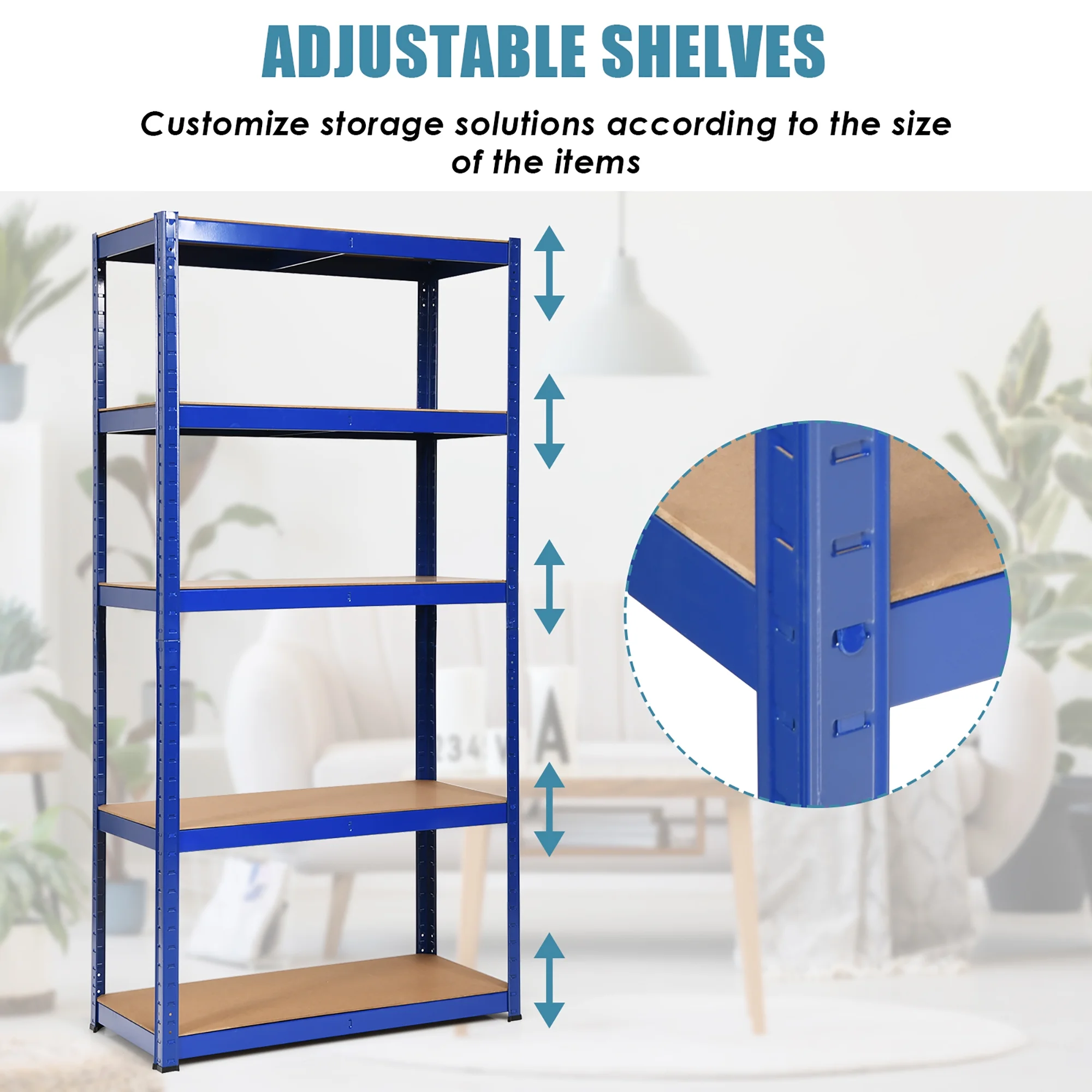 Costway 2PCS 72'' Heavy Duty Storage Shelf Steel Metal Garage Rack 5 Level Adjustable Blue - Image 6