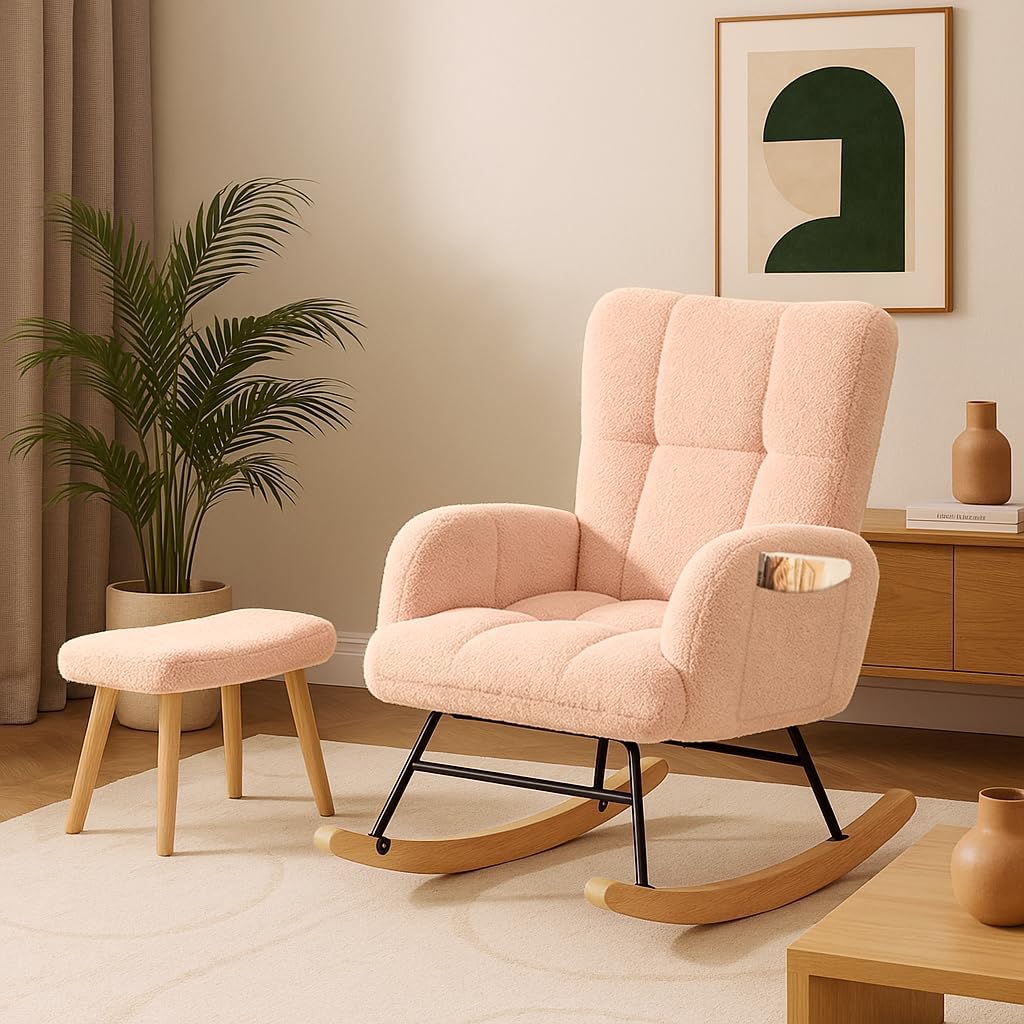 Nursery Rocking Chair, Teddy Glider Rocker with Pockets - Image 5