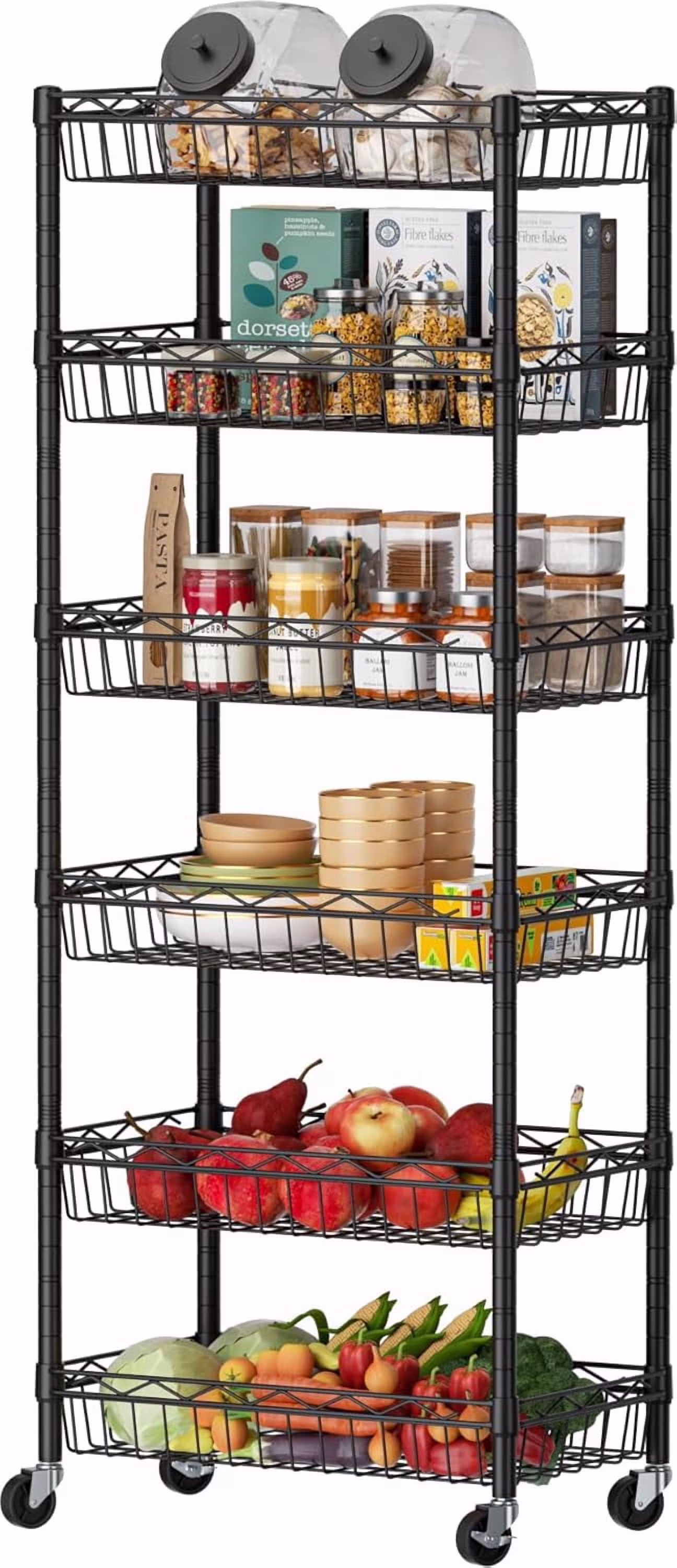 6 Tier Wire Shelving Unit with Wheels Baskets Storage Rack Corner Shelves Adjustable Shelf Closet Bathroom Organizers Metal Pantry Kitchen Garage Laundry Room 13.5" D x 13.5" W x 63" H Silver - Image 4