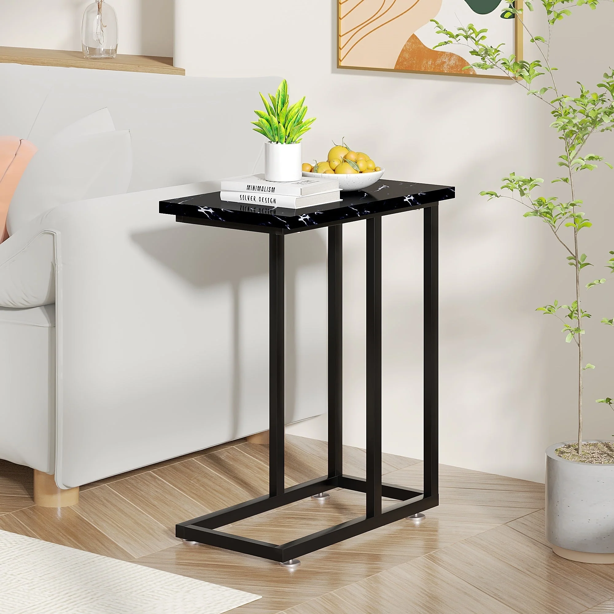 Set of 2 C-Shaped Sofa Side Tables, Small End Tables for Living Room, Bedside and TV Tray - Image 40