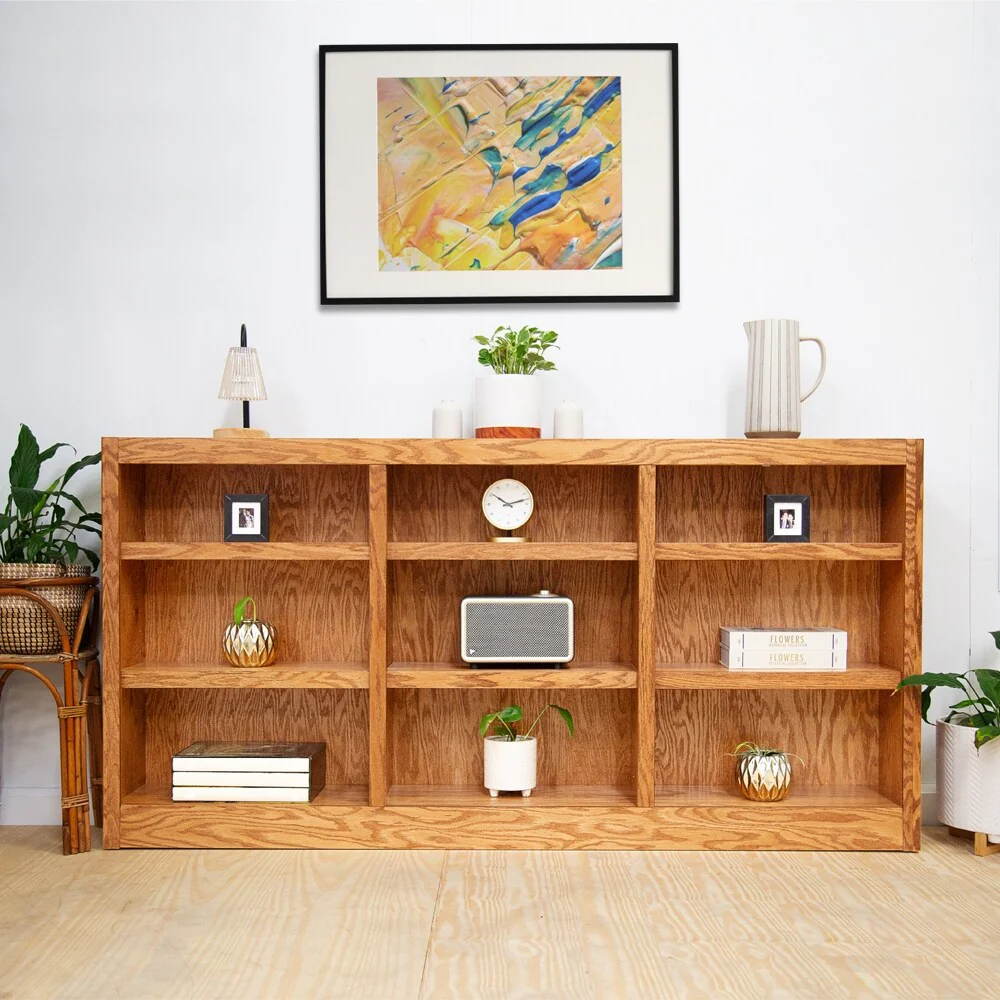 Triple Wide Wood Bookcase, 9 Shelf 36 Inch Tall Bookshelf for Home, Office and Display Storage