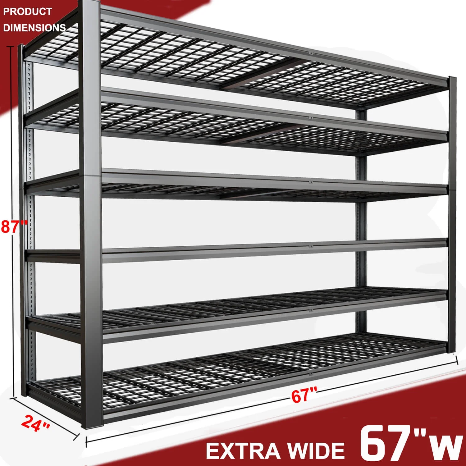 PMKES 67" W Garage Shelving 6 Tier Heavy Duty Storage Shelves 3500LBS Adjustable Metal Shelving Unit for Storage Rack 67" W x 24" D x 87" H - Image 2