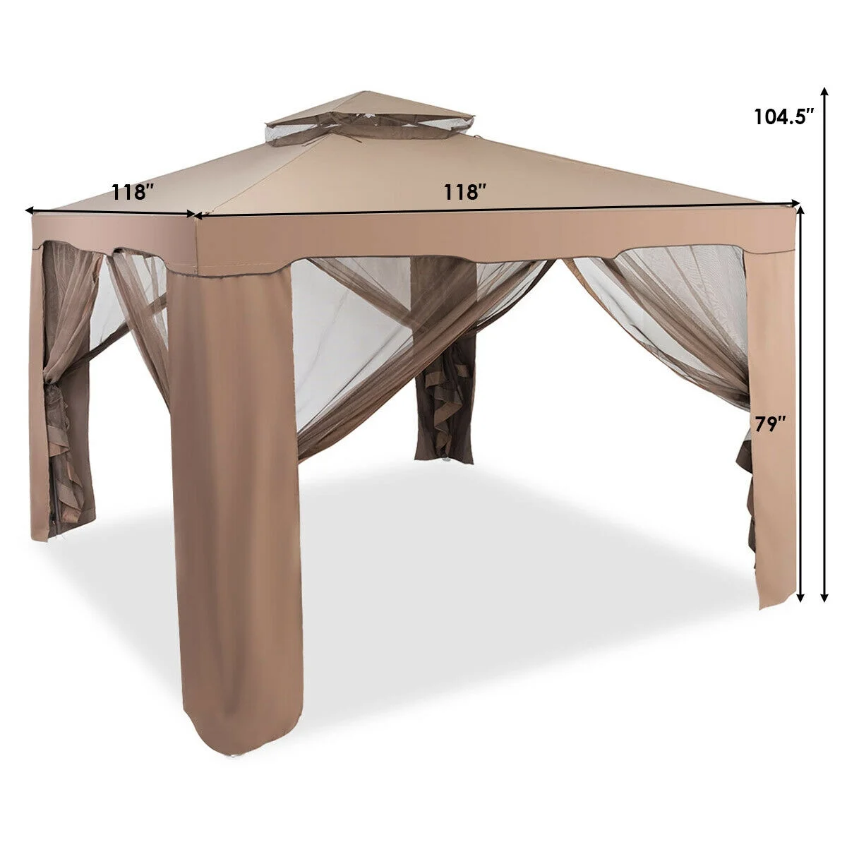 Gymax 10'x 10' Canopy Gazebo Shelter W/Mosquito Netting Outdoor Patio Beige - Image 13