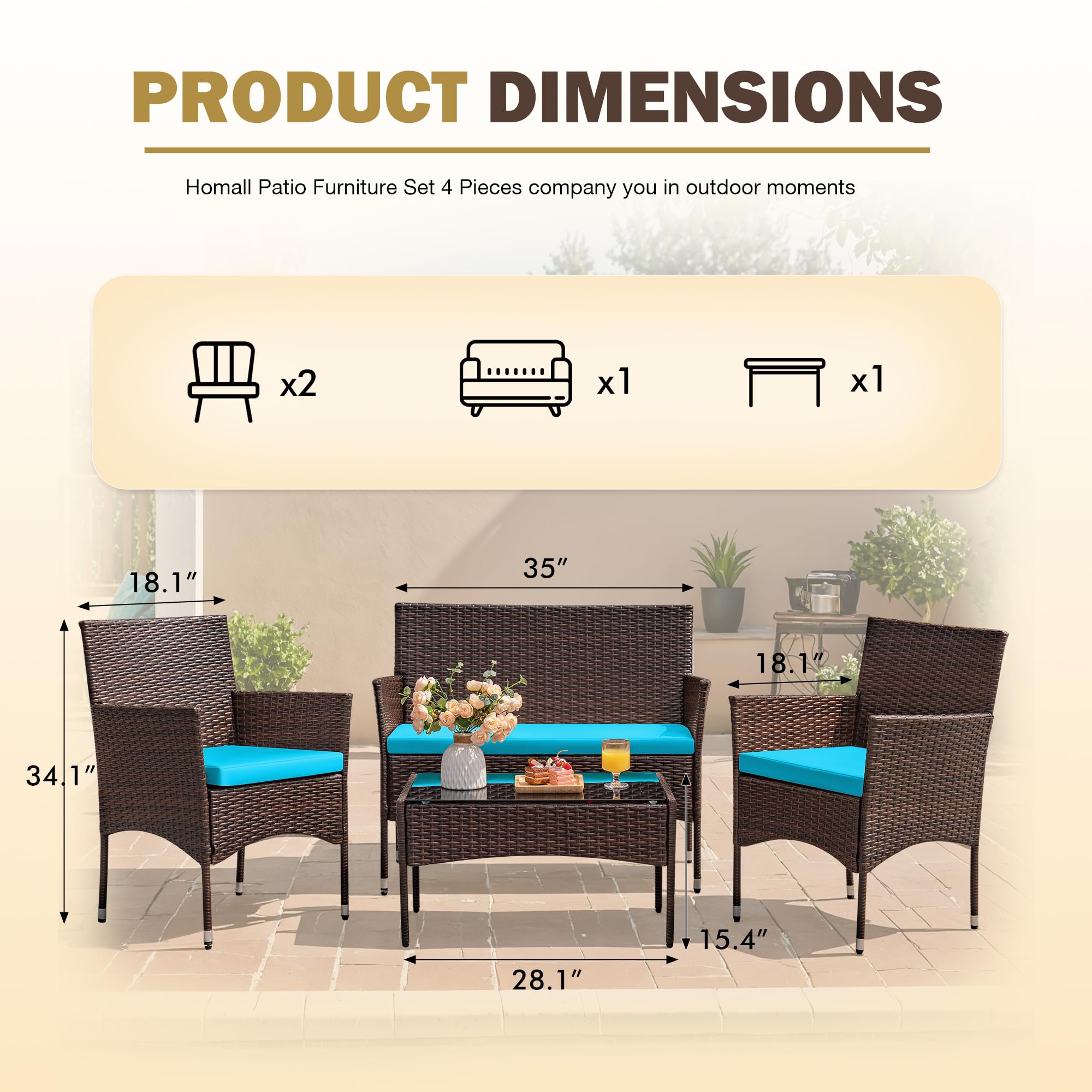4-Piece Outdoor Patio Furniture Set, Rattan Wicker Chairs and Outdoor Seating Set - Image 12
