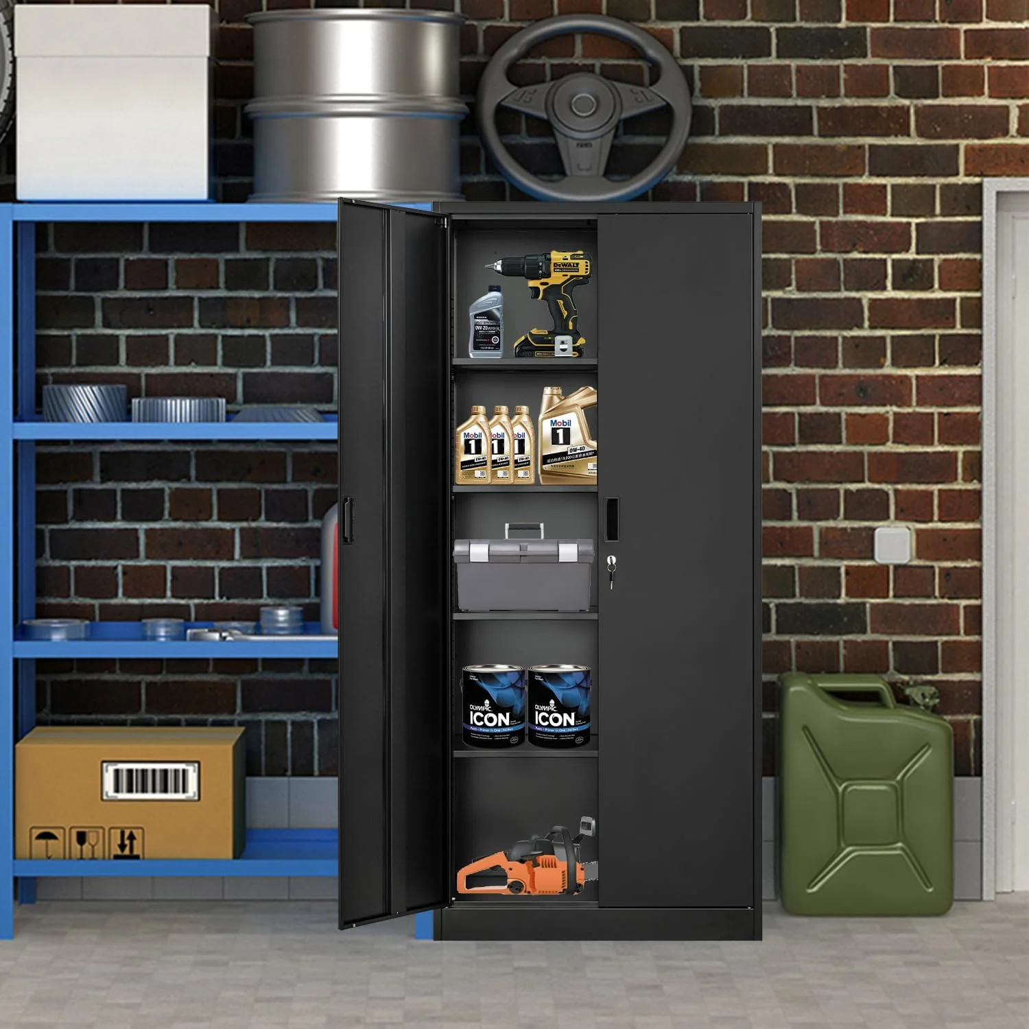 Metal Storage Cabinet, Garage Metal Cabinet with Doors, Adjustable Shelf Height & Steel Lockable Storage Cabinet, Tool Cabinets for Office, Home, Gym, School and Kitchens - Image 12