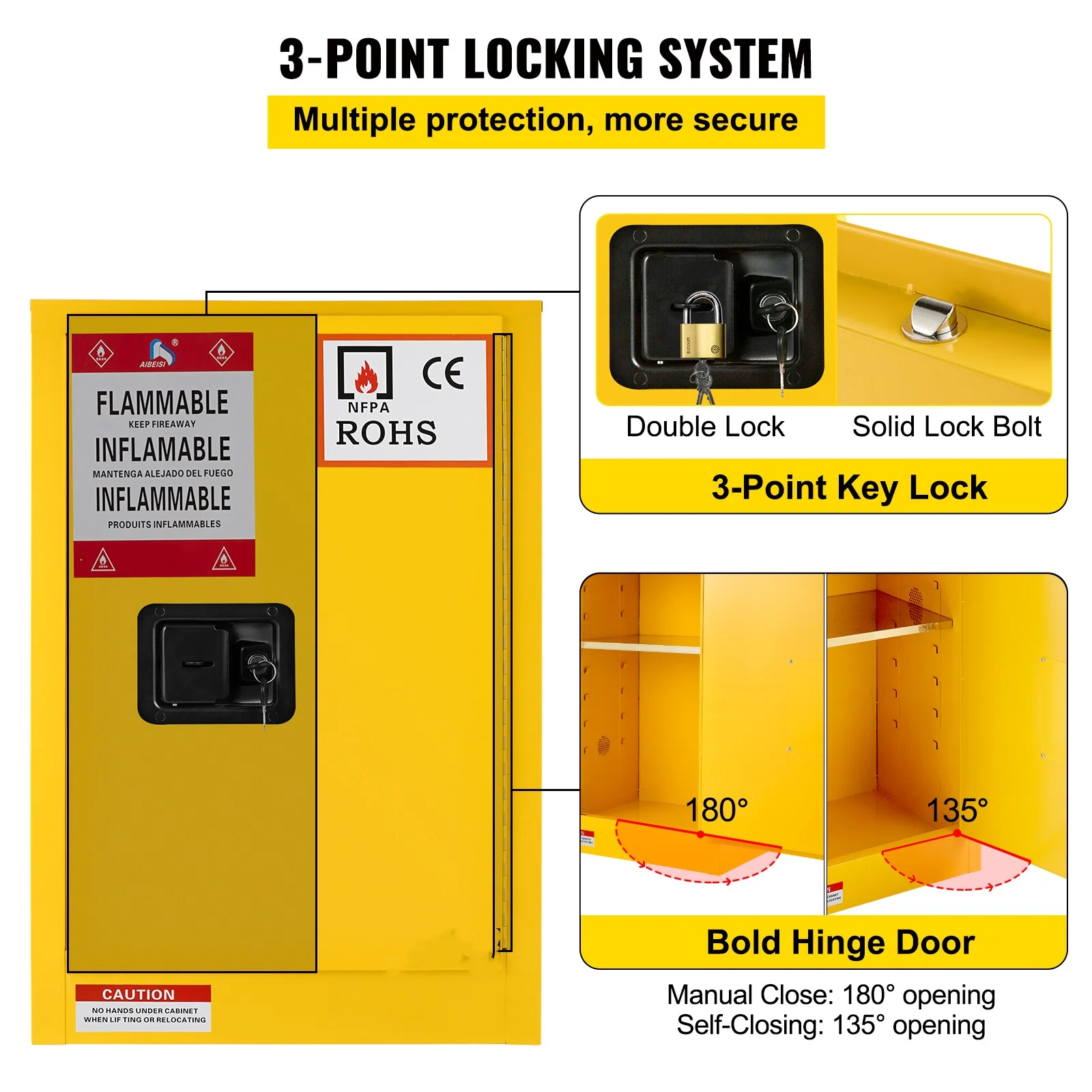 BENTISM Safety Cabinet for Flammable Liquids Single door and Manual Close Yellow Hazardous Storage 43 x 43 x 46CM - Image 14