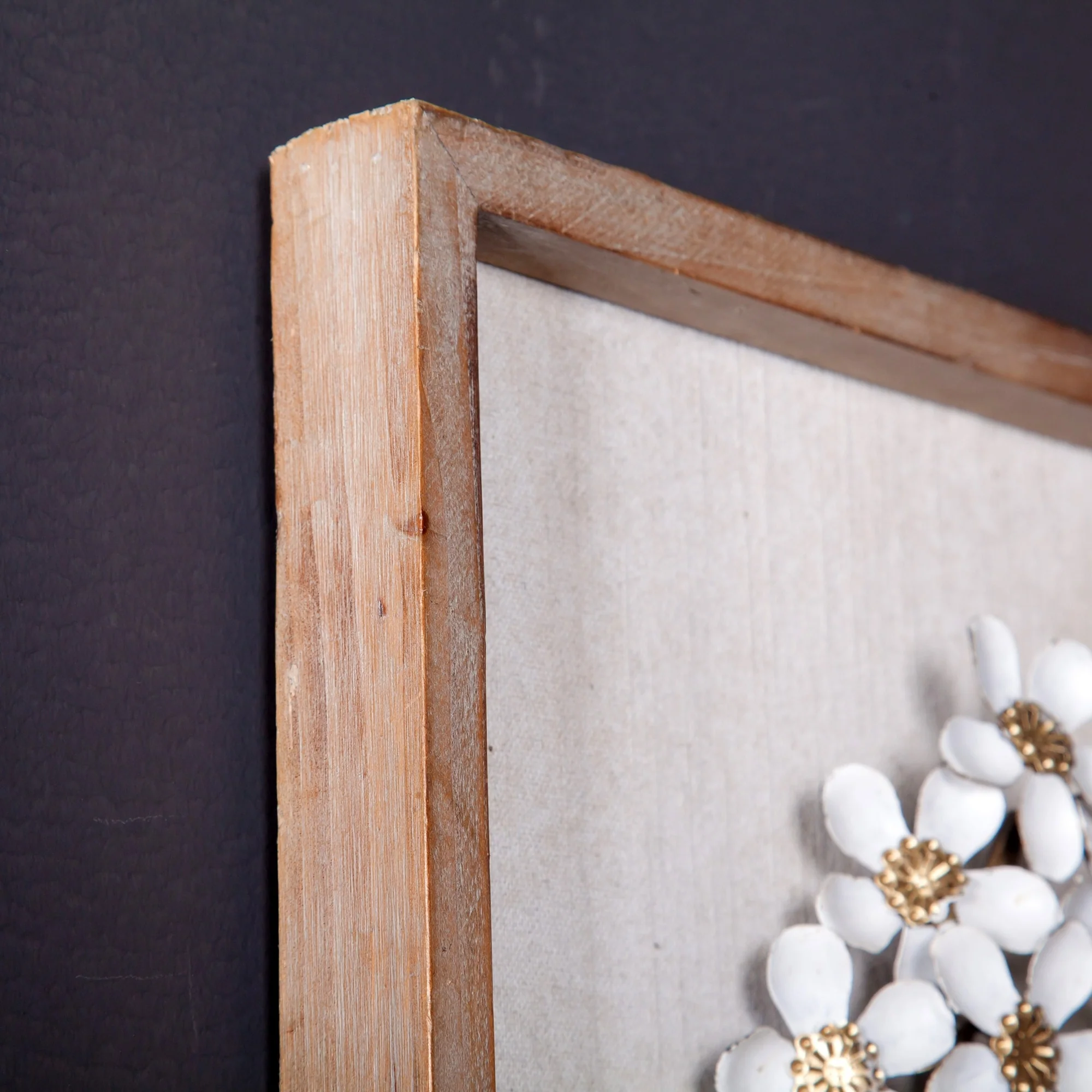 Set of 2 White and Gold Metal Flower Wall Decor with Wood Frames, Decorative Floral Wall Art - Image 11