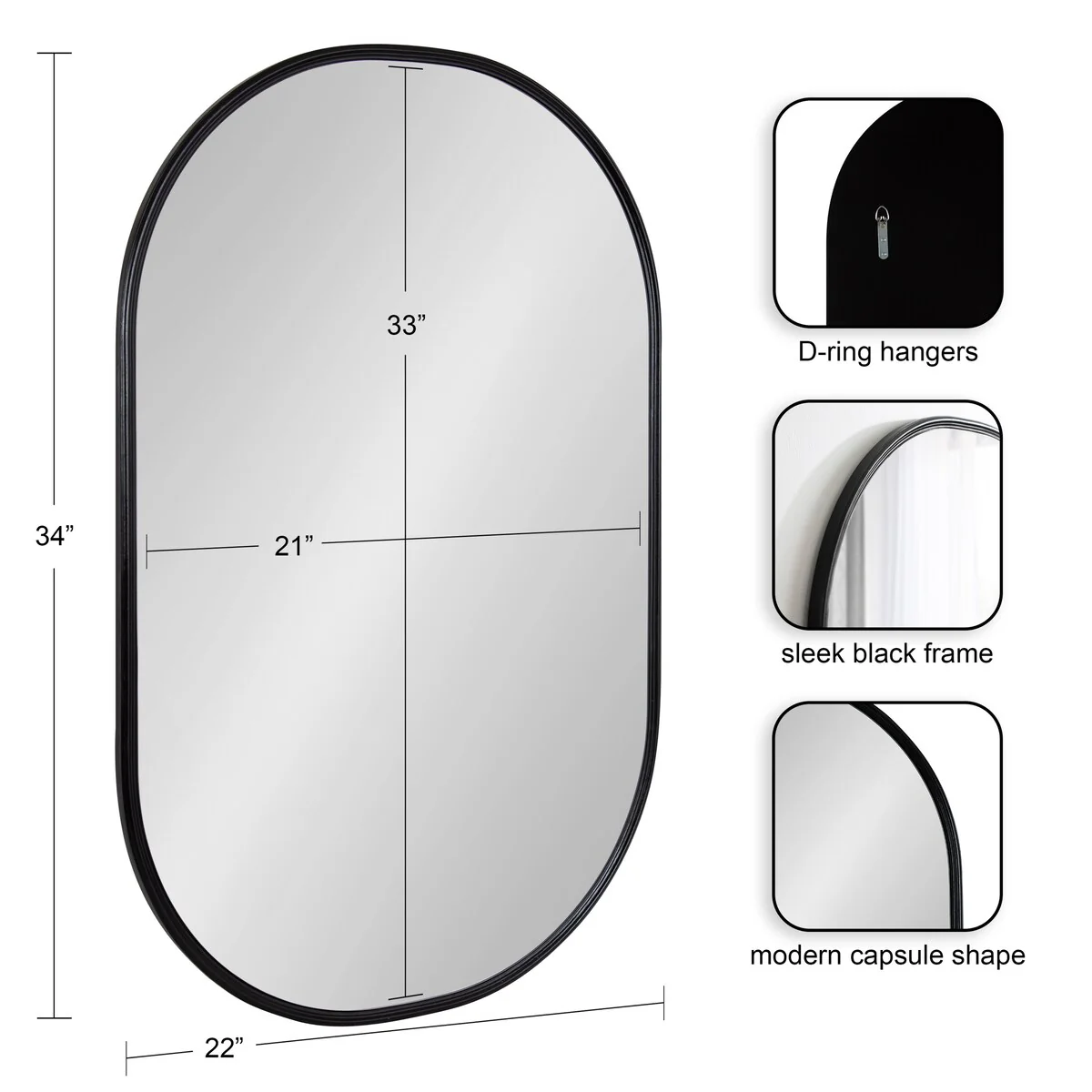 Modern Capsule Framed Wall Mirror, Decorative Oval Accent Mirror for Living Room, Bedroom and Entryway - Image 91