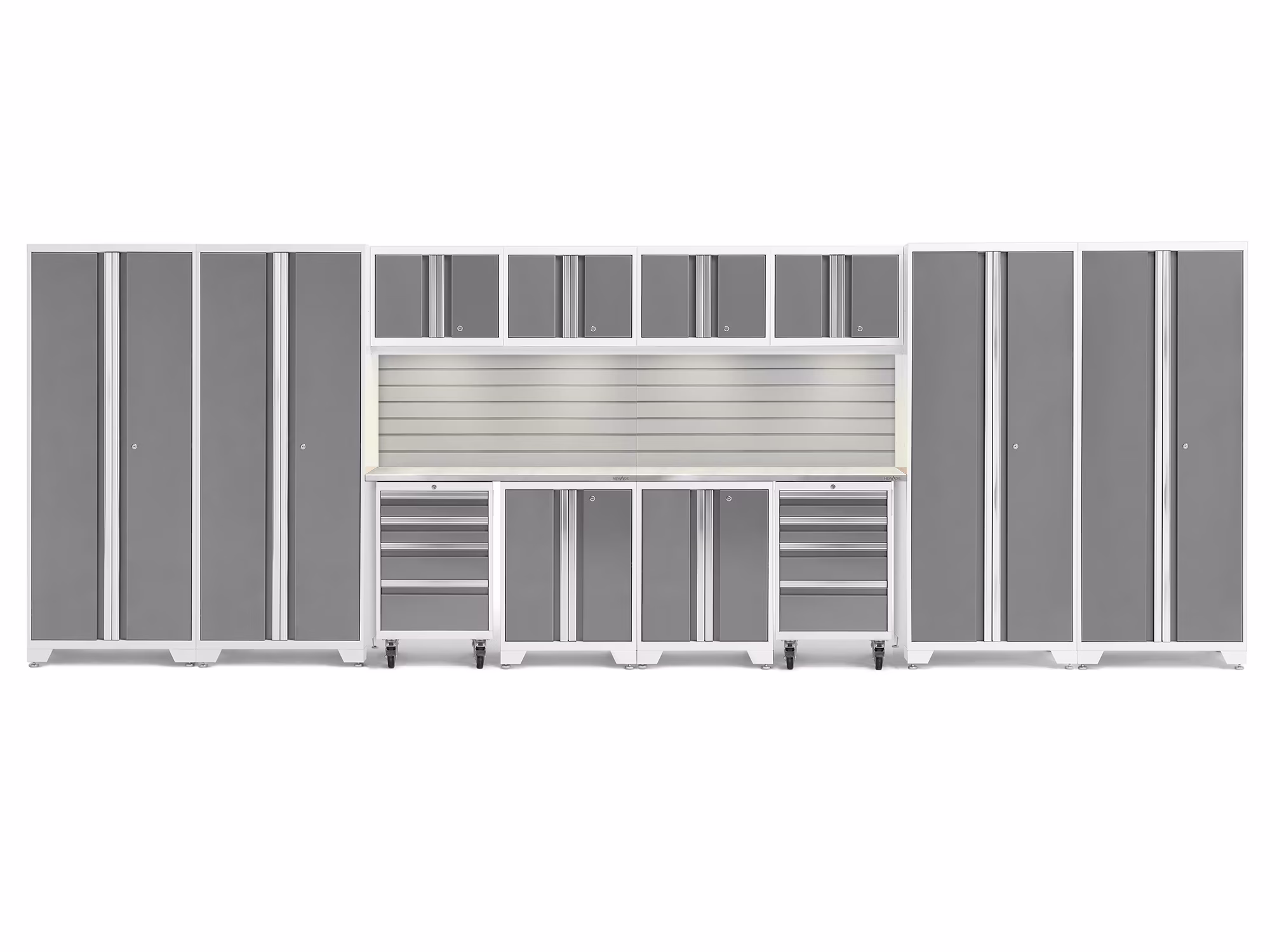 NewAge Products Bold Series Red 14 Piece Cabinet Set, Heavy Duty 24-Gauge Steel Garage Storage System, Slatwall / LED Lights Included - Image 7