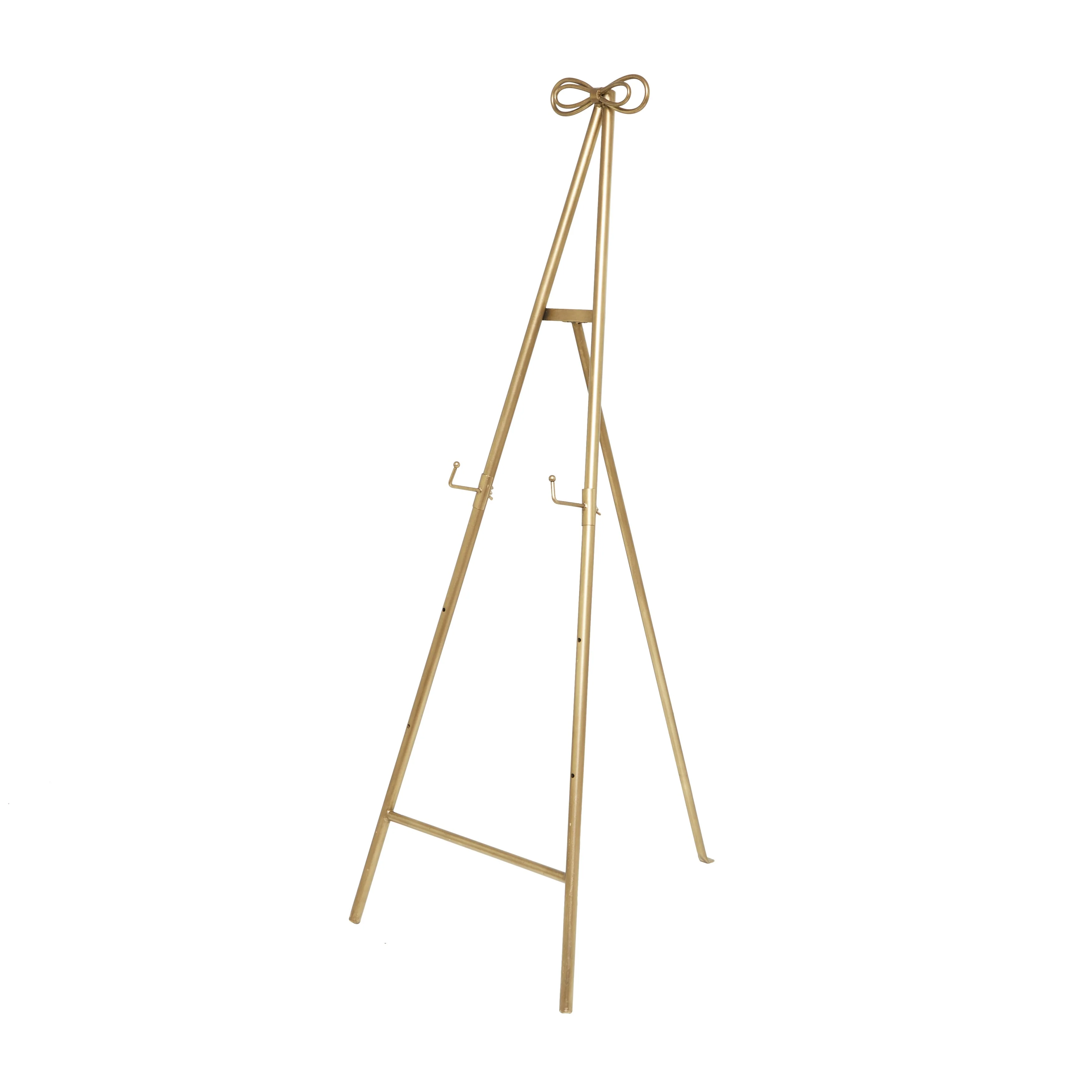 Tall Adjustable 3-Tier Metal Display Stand, Gold Floor Easel with Bow Top - Image 2