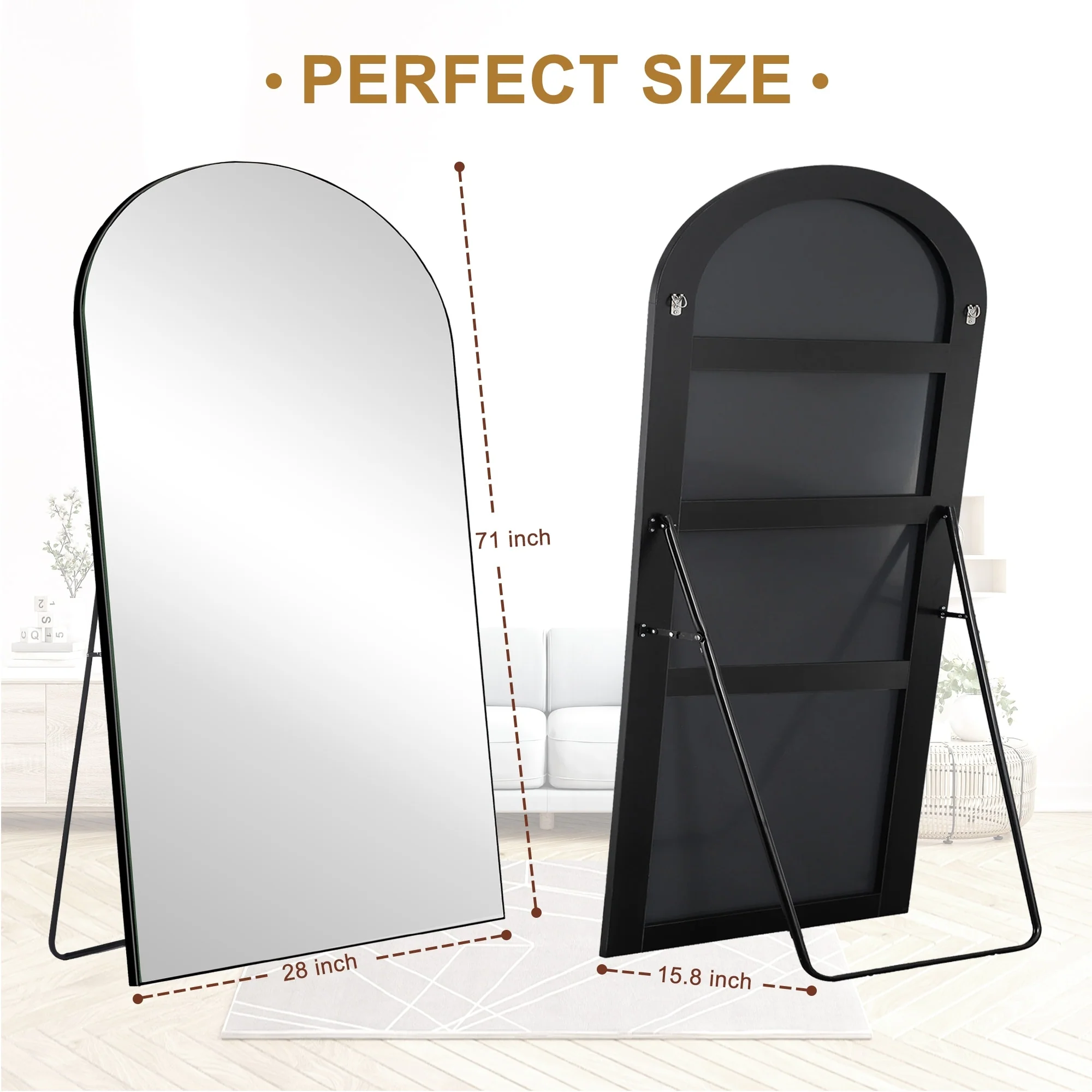 Arched Full Length Wood Floor Mirror, Full Body Standing and Wall Mounted Mirror for Bedroom, Living Room and Home Decor - Image 39